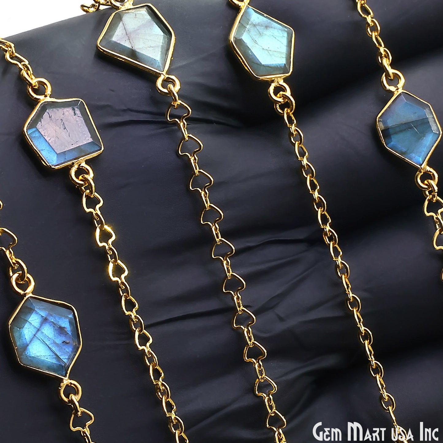Labradorite Faceted 10mm Free Form Shape Gold Plated Connector Bezel Link Chain