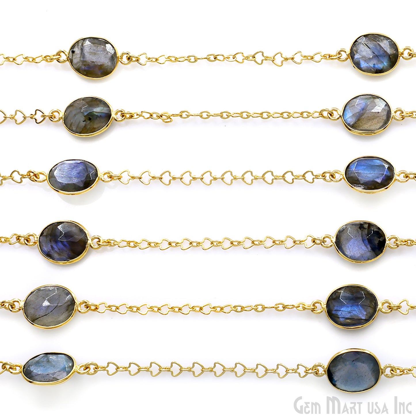 Labradorite Free Form 10mm Gold Plated Link Bezel Connector Chain