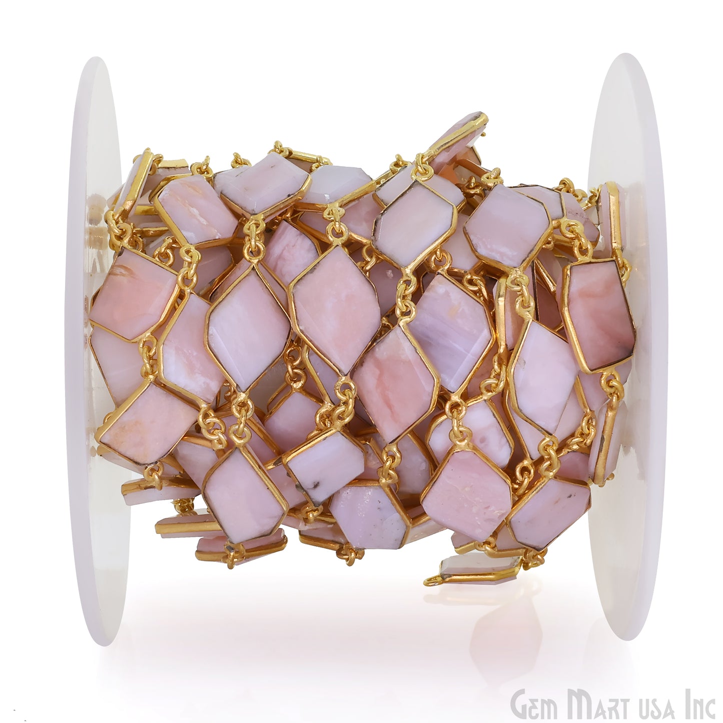 Pink Opal 10-15mm Faceted Free Form Gold Plated Bezel Connector Link Chain