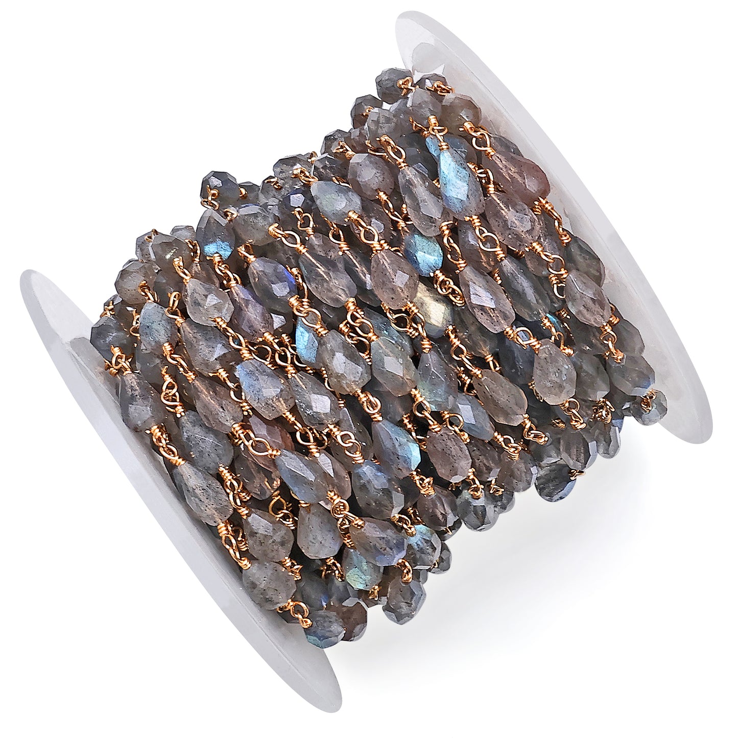 Labradorite 8x5mm Cone Shape Gold Wire Wrapped Rosary Chain