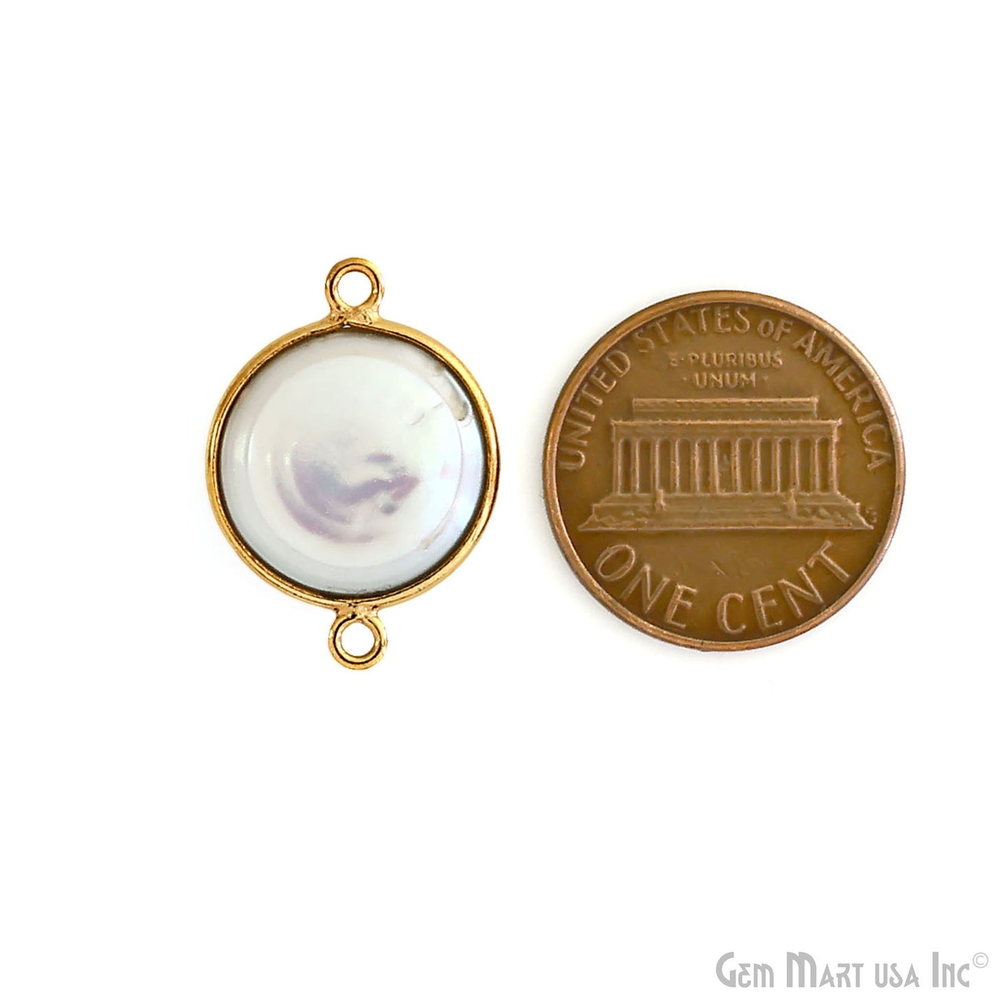 Round 14mm Double Bail Gold Bezel Gemstone Connector