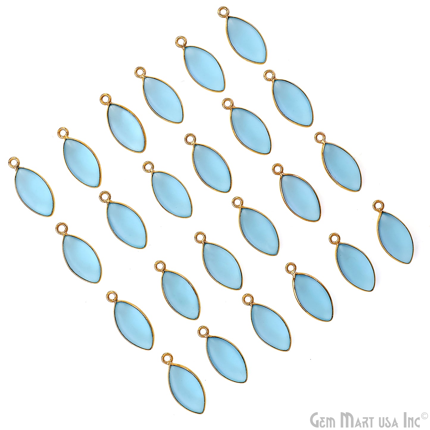 Sky Blue Frosted Marquise 8x16mm Gold Plated Single Bail Bezel Gemstone Connector