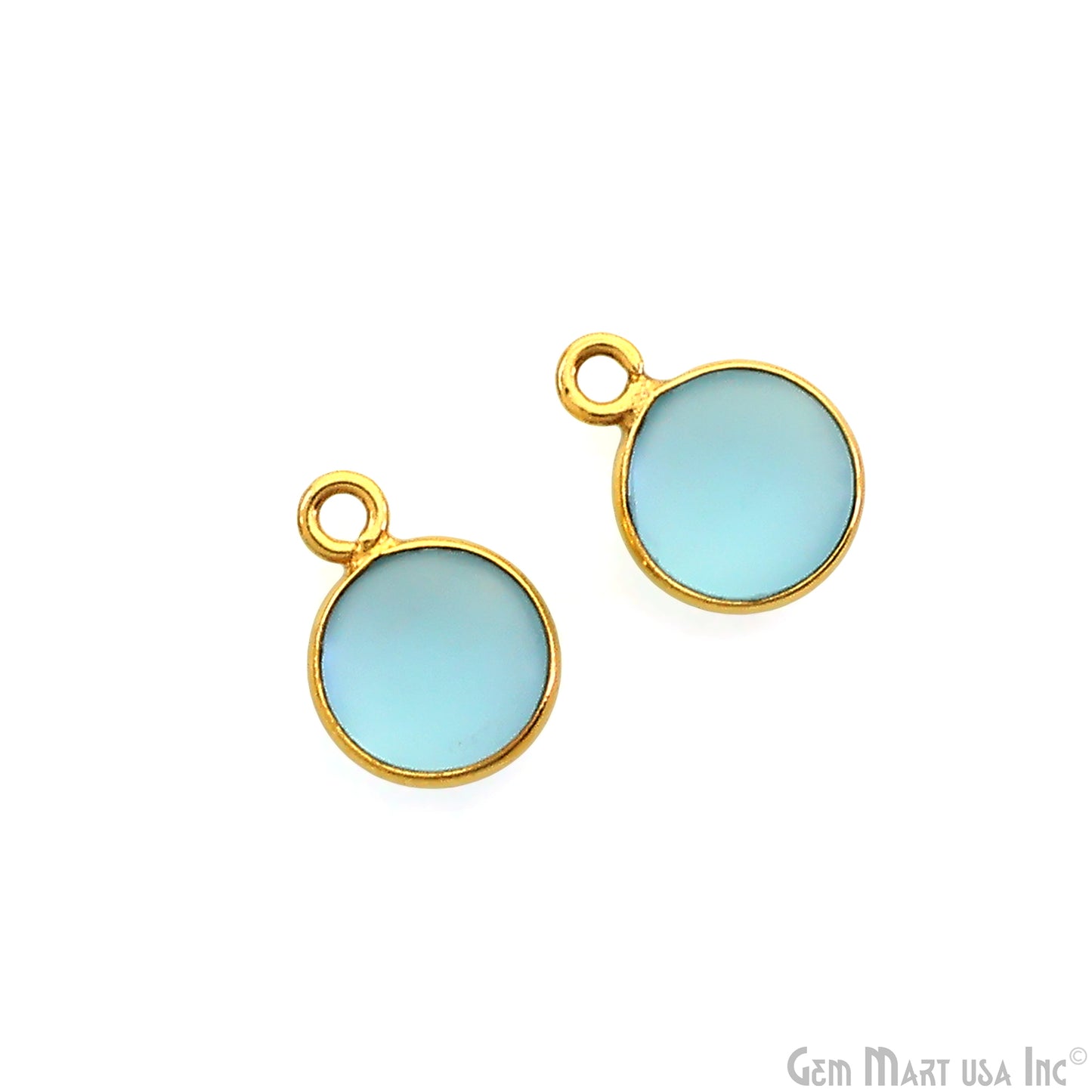 Sky Blue Frosted Round 8mm Gold Plated Single Bail Bezel Gemstone Connector