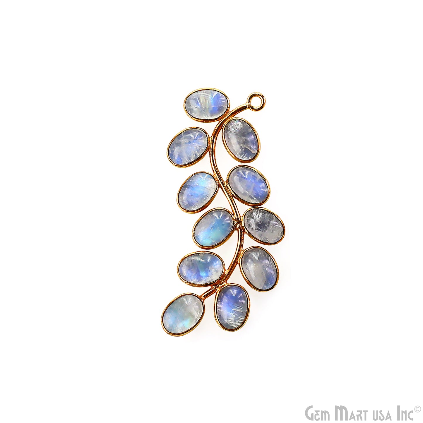 Rainbow Moonstone Gold Plated 44x16mm Leaf Dangle Finding Component