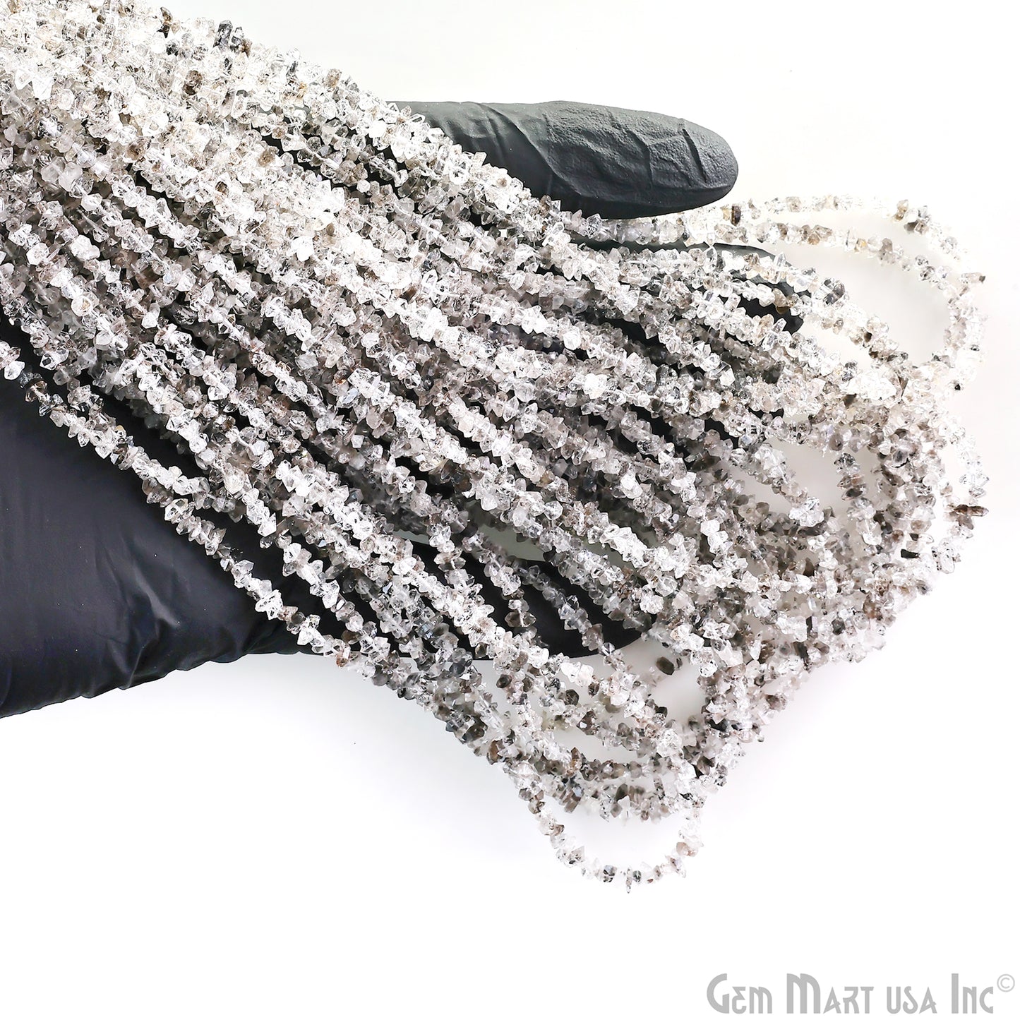 Herkimer Diamond Chip Beads, 16 Inch, Natural Chip Strands, Drilled Strung Nugget Beads, 3-7mm, Polished, GemmartUSA (CHDH-70001)