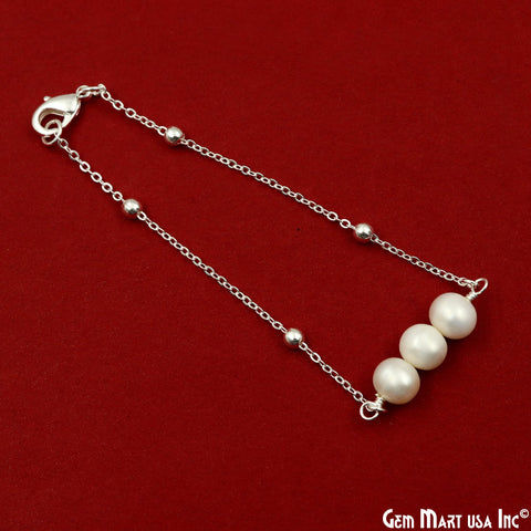 Freshwater Pearl Round Gemstone Chain With Lobster Clasp Bracelet 7Inch