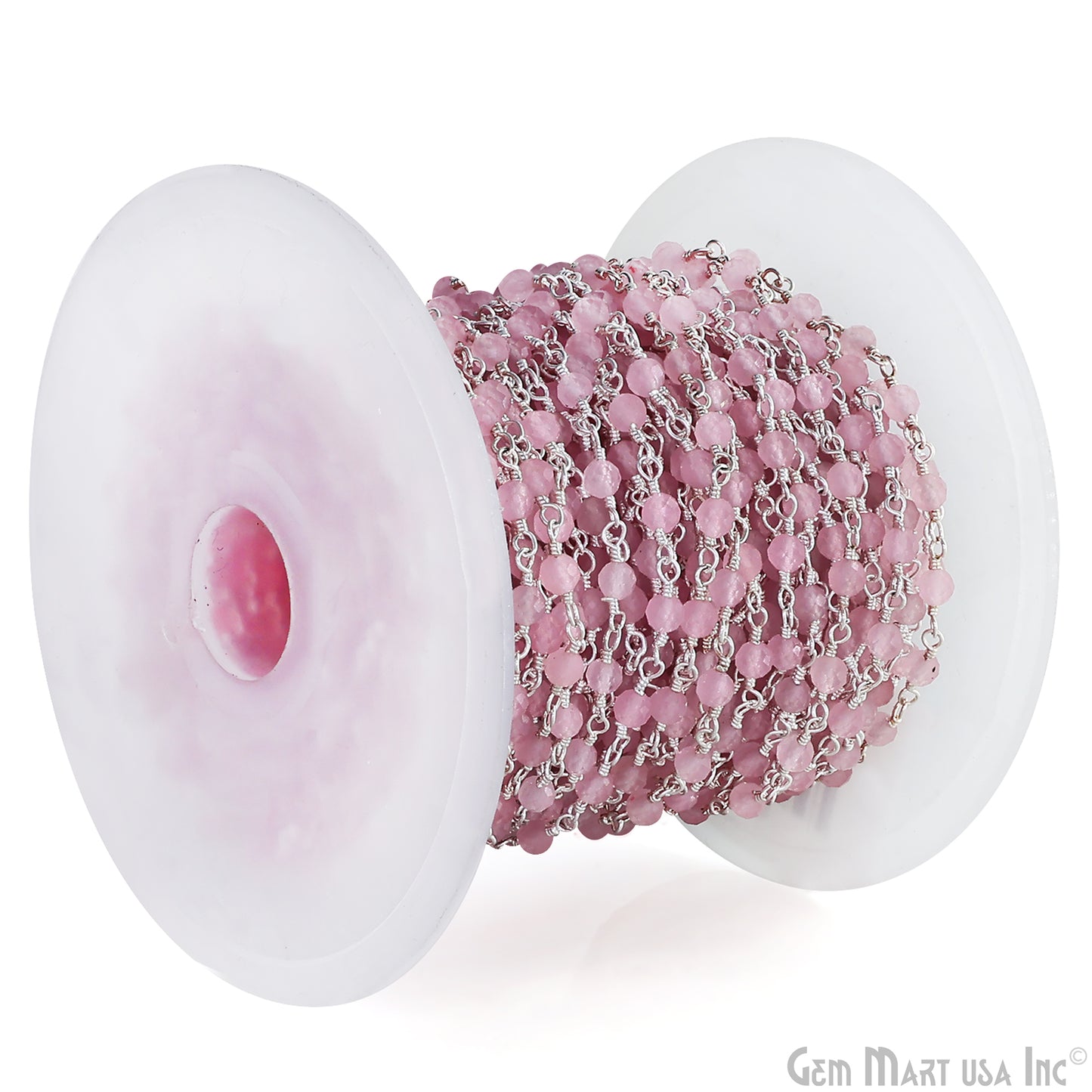 Rose Quartz 3mm Silver Plated Beaded Wire Wrapped Rosary Chain