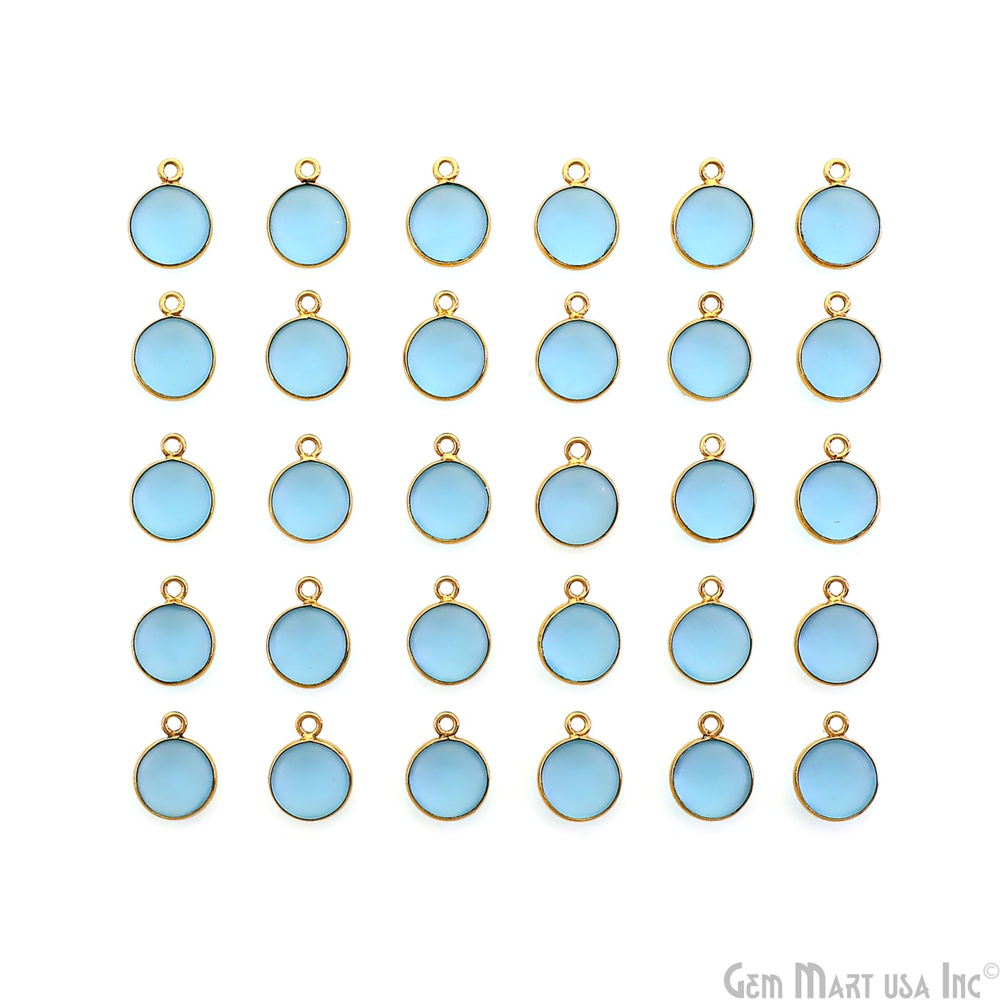 Sky Blue Frosted Round 10mm Gold Plated Single Bail Bezel Gemstone Connector