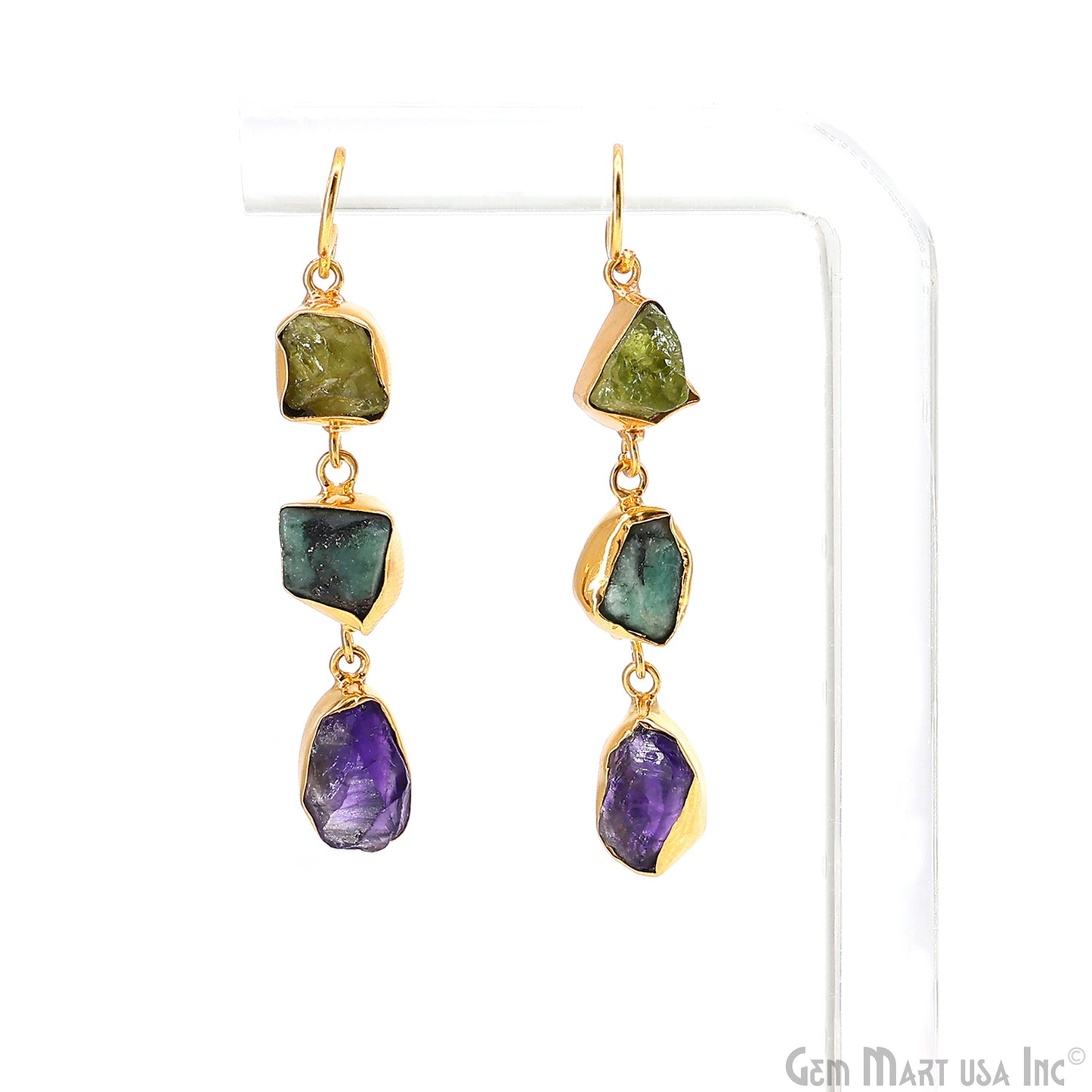 Rough Gemstone Bezel Setting 49x7mm Gold Plated Long Dangle Earring Pair Connectors
