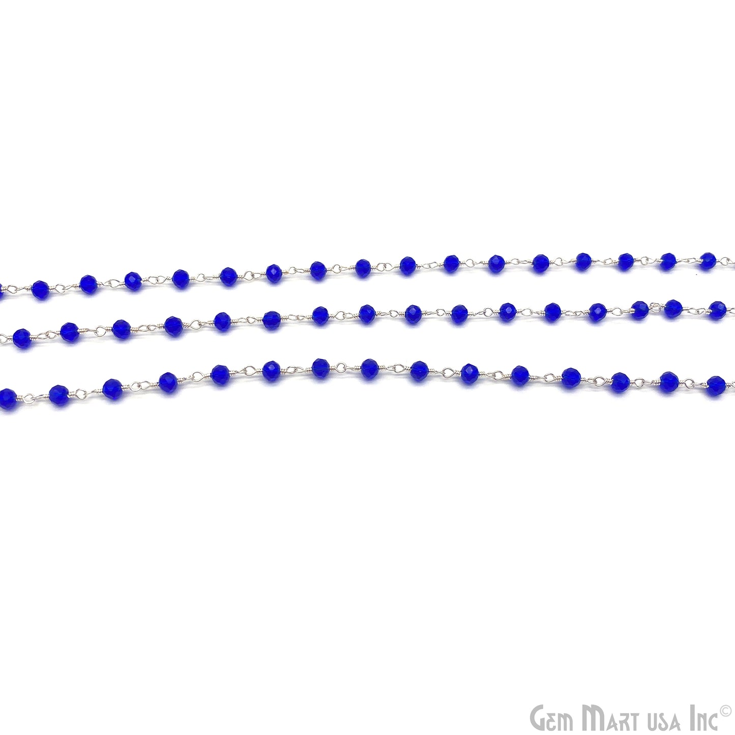 Dark Blue Cubic Zirconia Faceted Beads 3-3.5mm Silver Plated Gemstone Rosary Chain