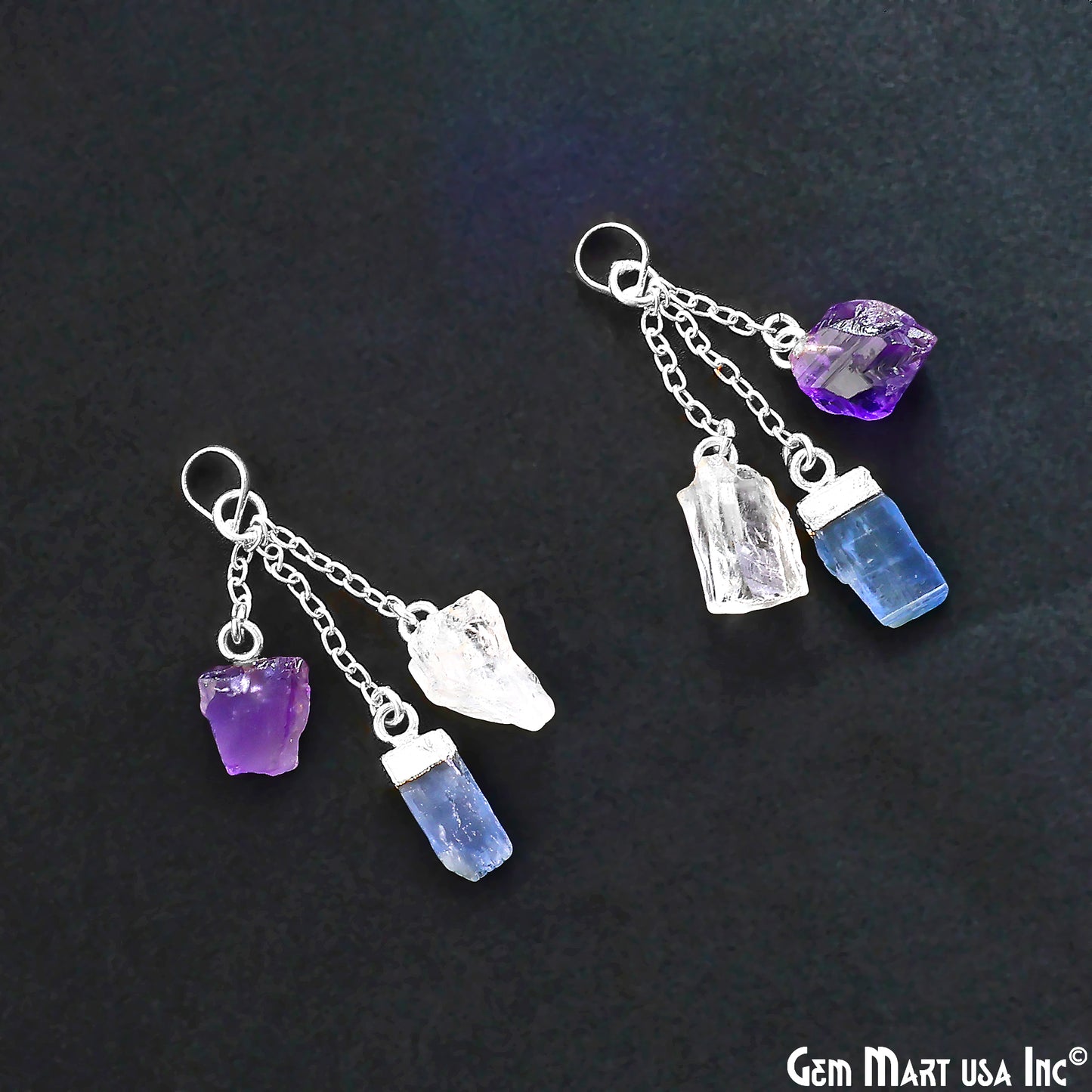 Multi Color Rough Gemstone Pendant 46x10mm Dangle Earring Connector