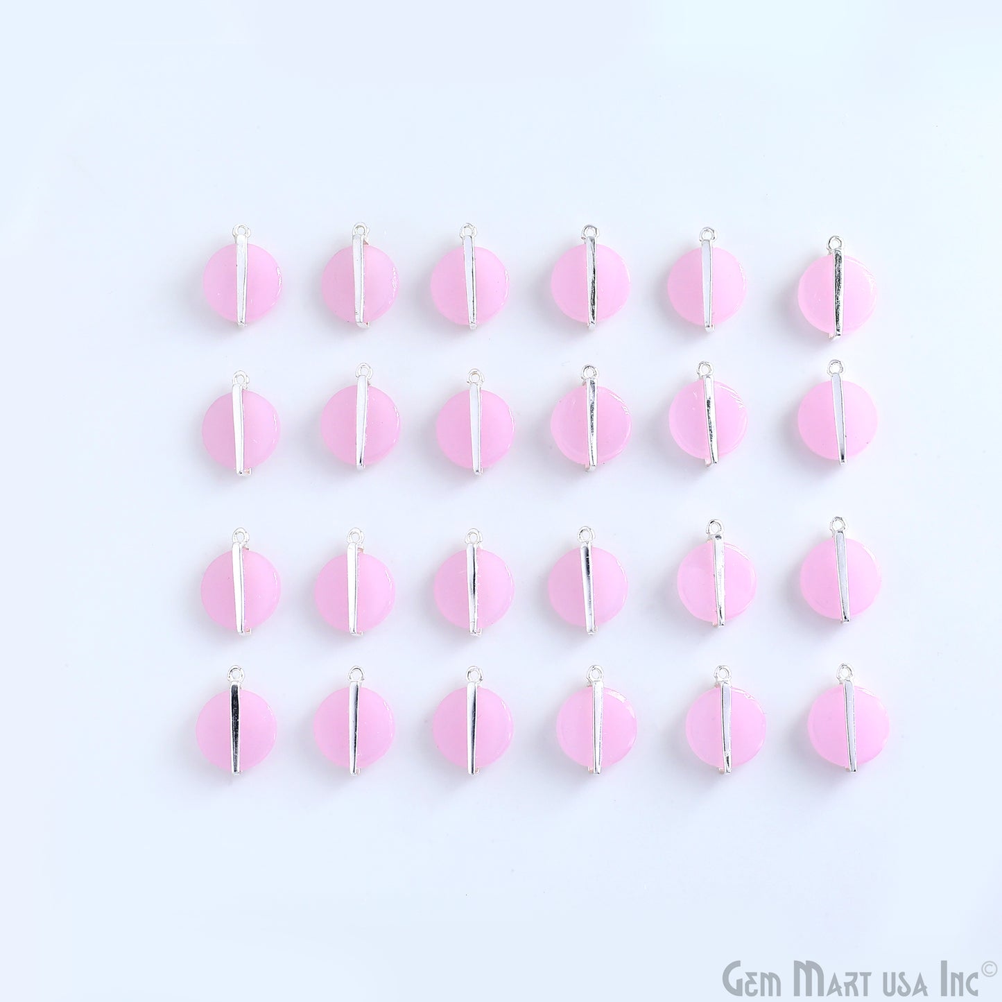 Rose Chalcedony Round 16x12mm Single Bail Handcrafted Silver Plated Gemstone Connector