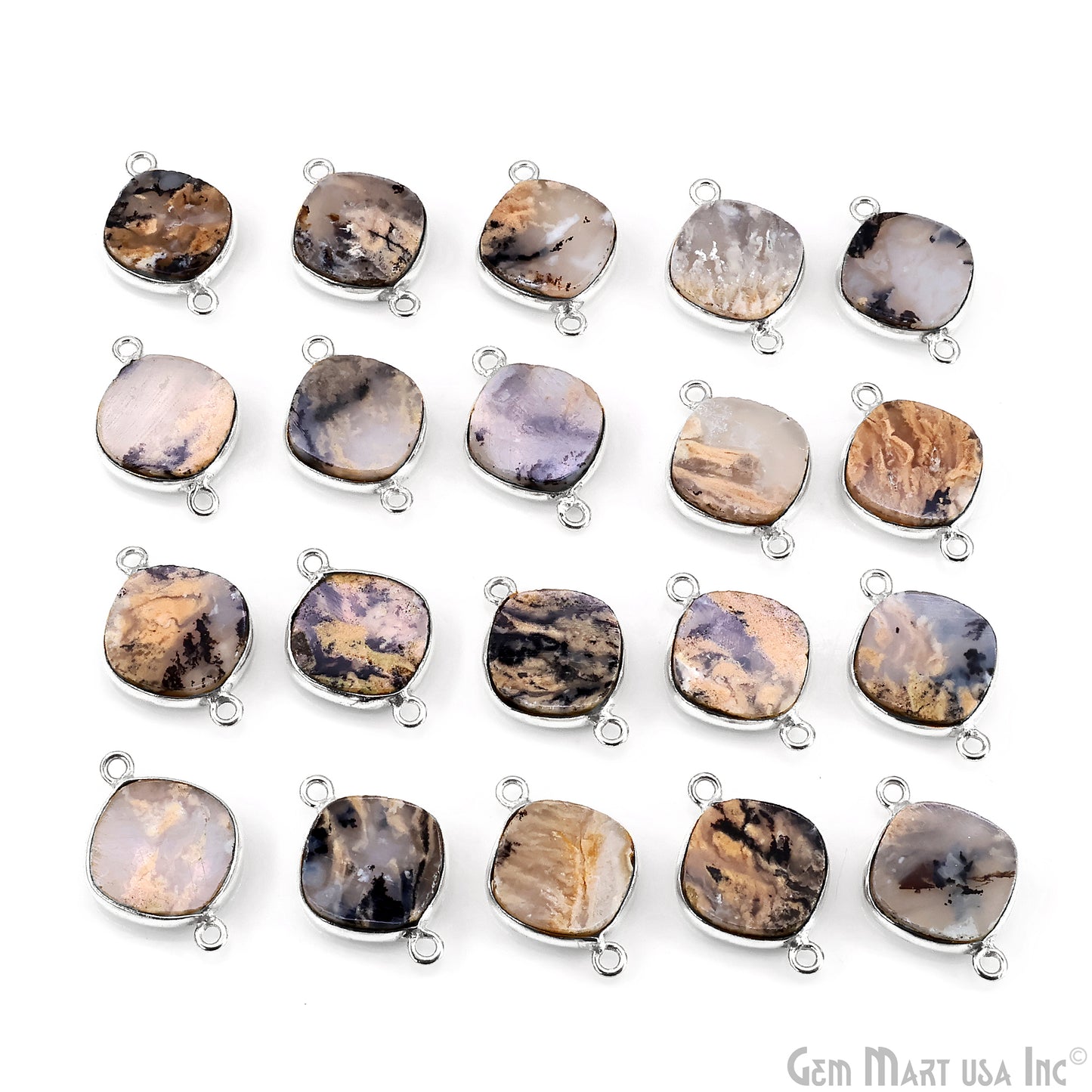 Cushion 14mm Double Bail Silver Bezel Gemstone Connector