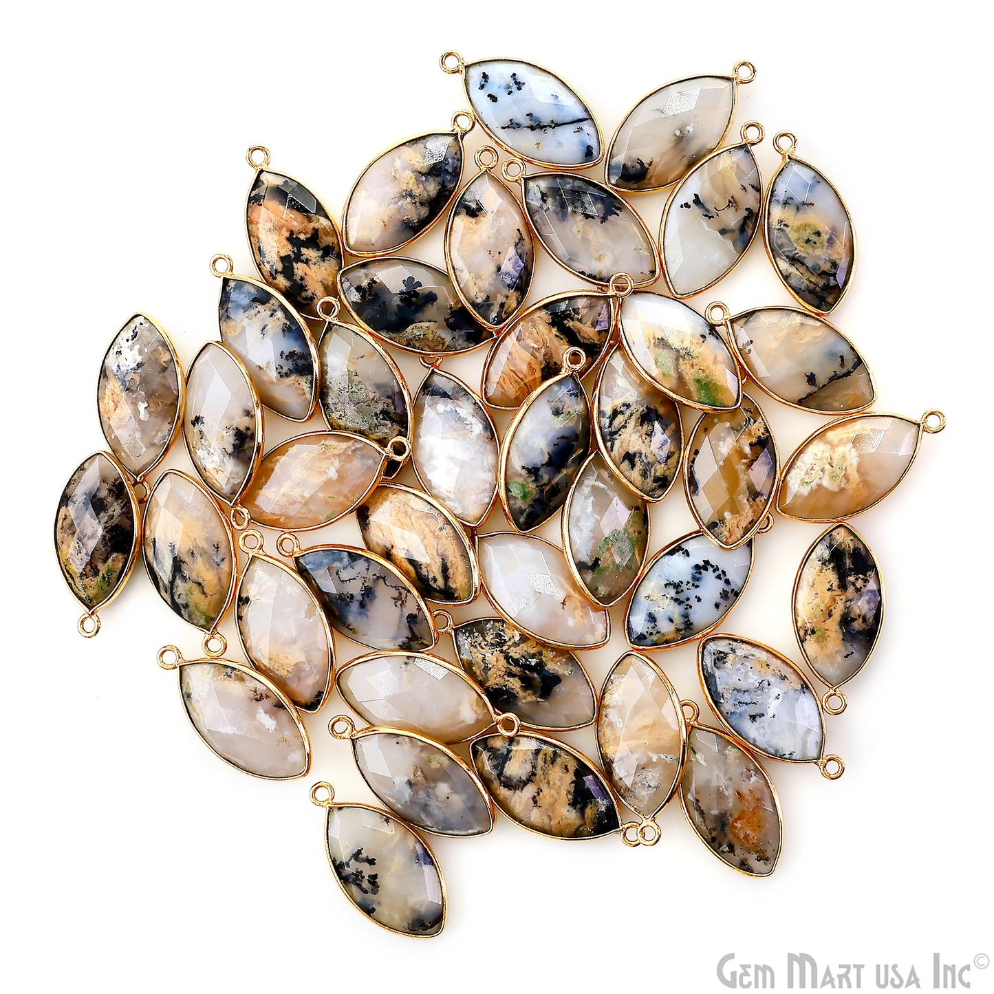 Marquise 10x20mm Gold Bezel Single Bail Gemstone Connector