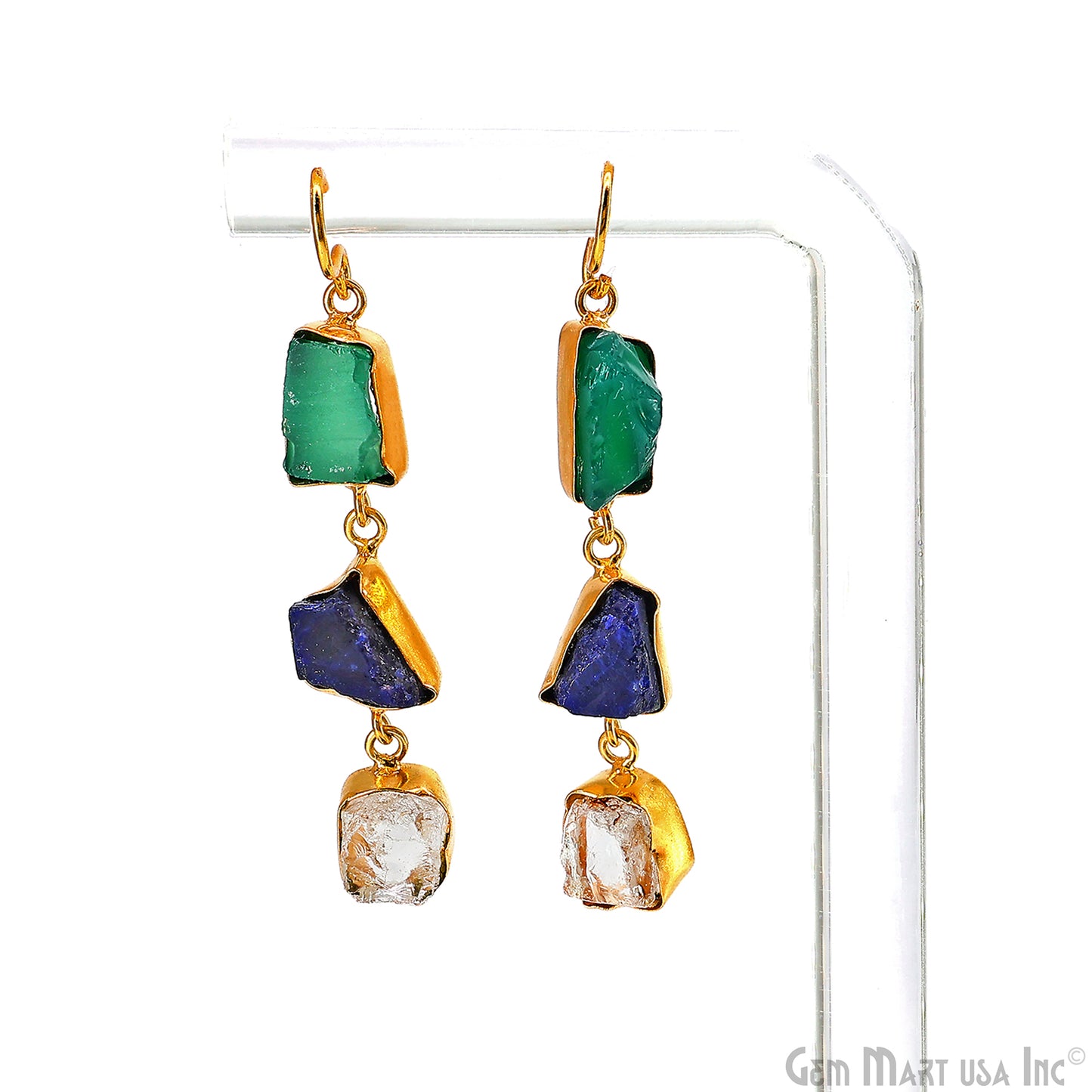 Rough Gemstone Bezel Setting 54x9mm Gold Plated Long Dangle Earring Pair Connectors
