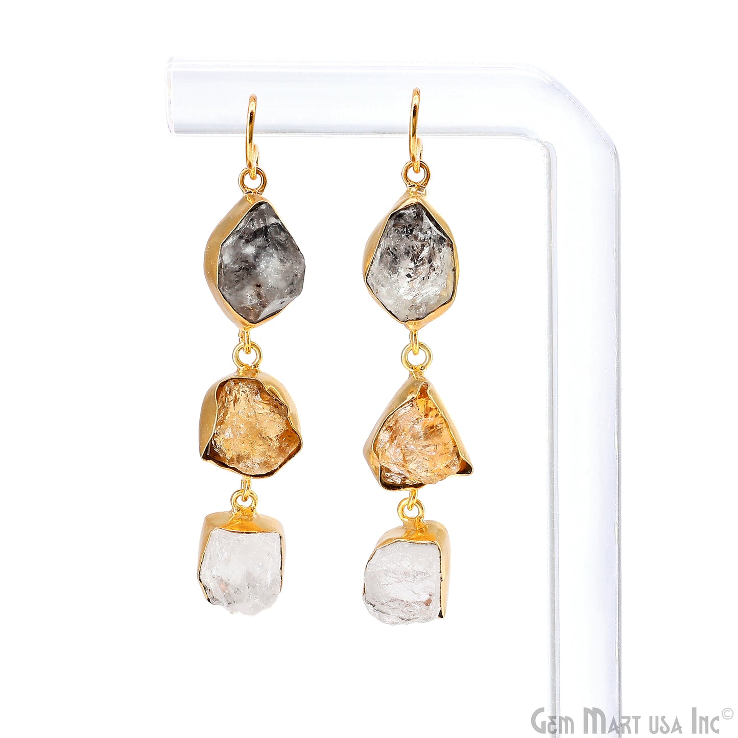 Rough Gemstone Bezel Setting 54x8mm Gold Plated Long Dangle Earring Pair Connectors