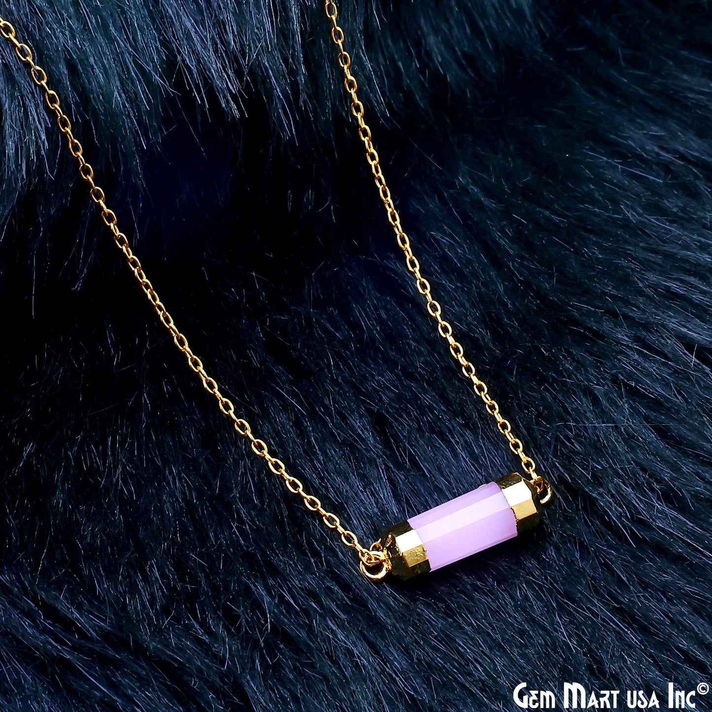 Double Point 33x8mm Gold Electroplated Gemstone Pendant Connector