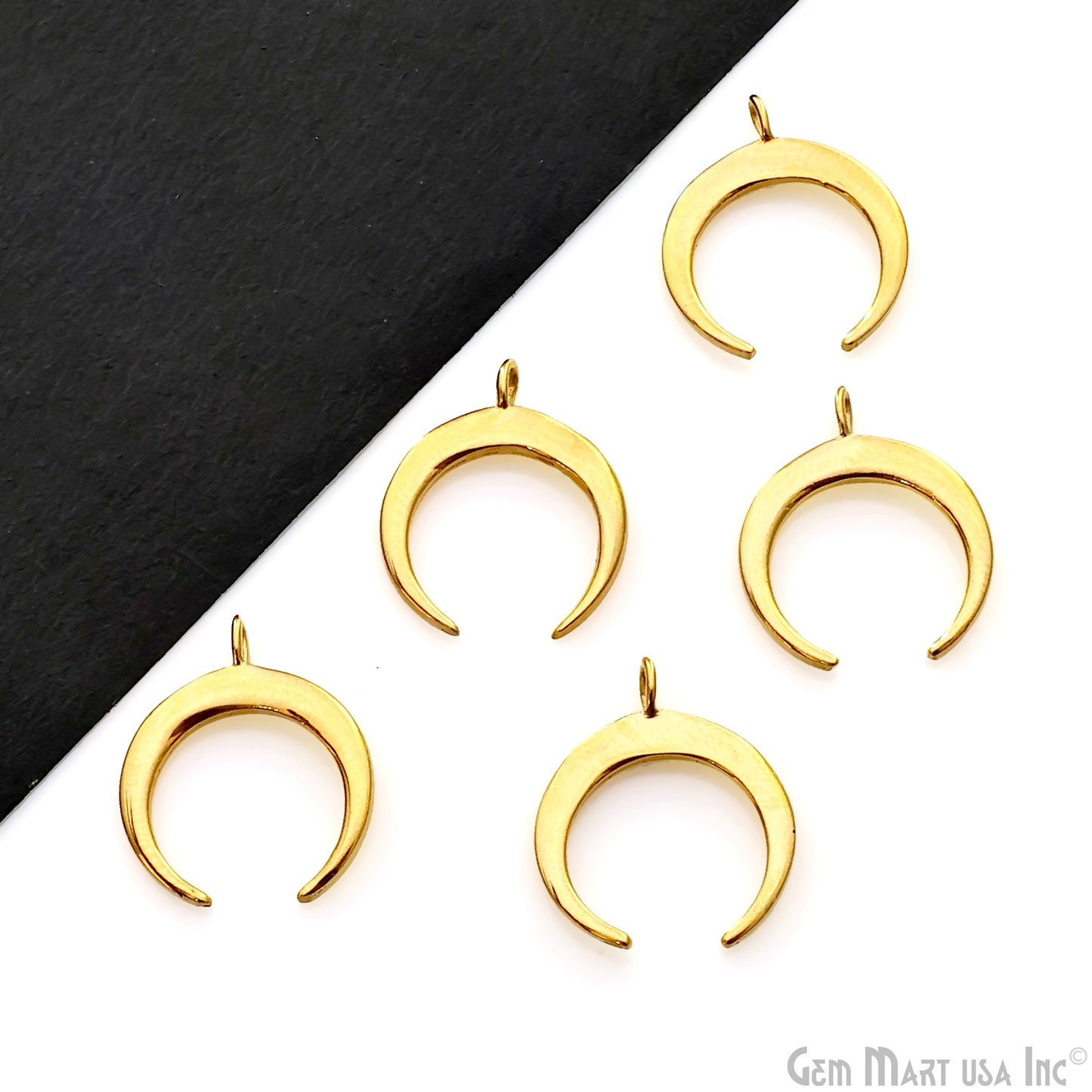 Double Horn Shape Gold Charm 17x15mm Dainty Gold Plated Crescent Moon Necklace Pendant