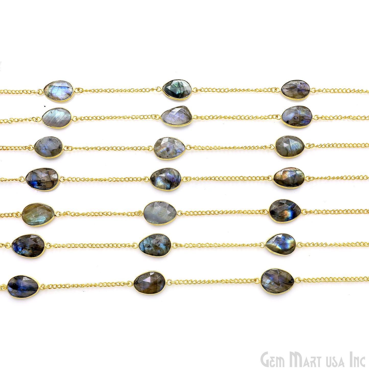 Labradorite 10-15mm Gold Plated Link Bezel Connector Chain