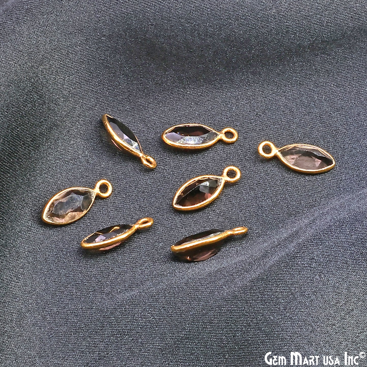 Smoky Topaz 5x10mm Marquise Brilliant Cut Gold Plated Bezel Single Bail Connector