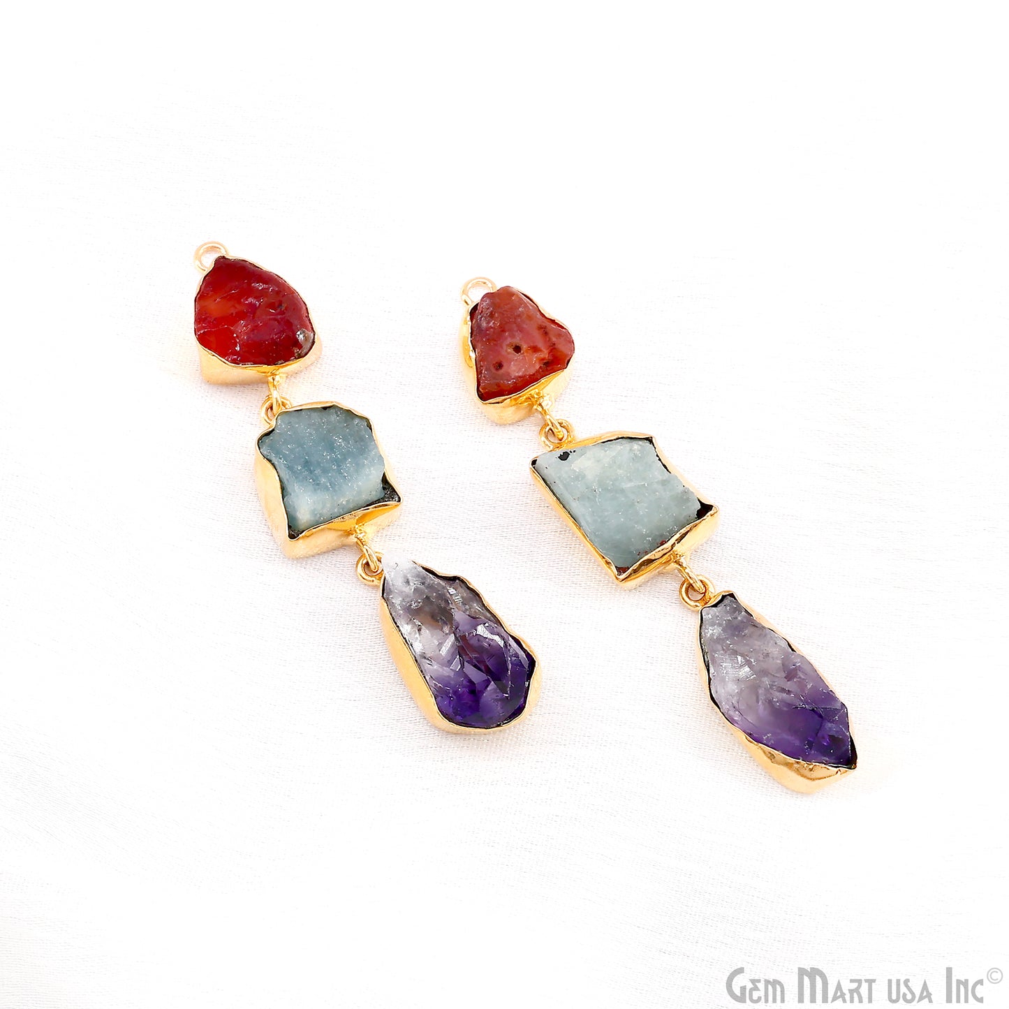 Rough Gemstone Bezel Setting 60x10mm Gold Plated Long Dangle Earring Pair Connectors