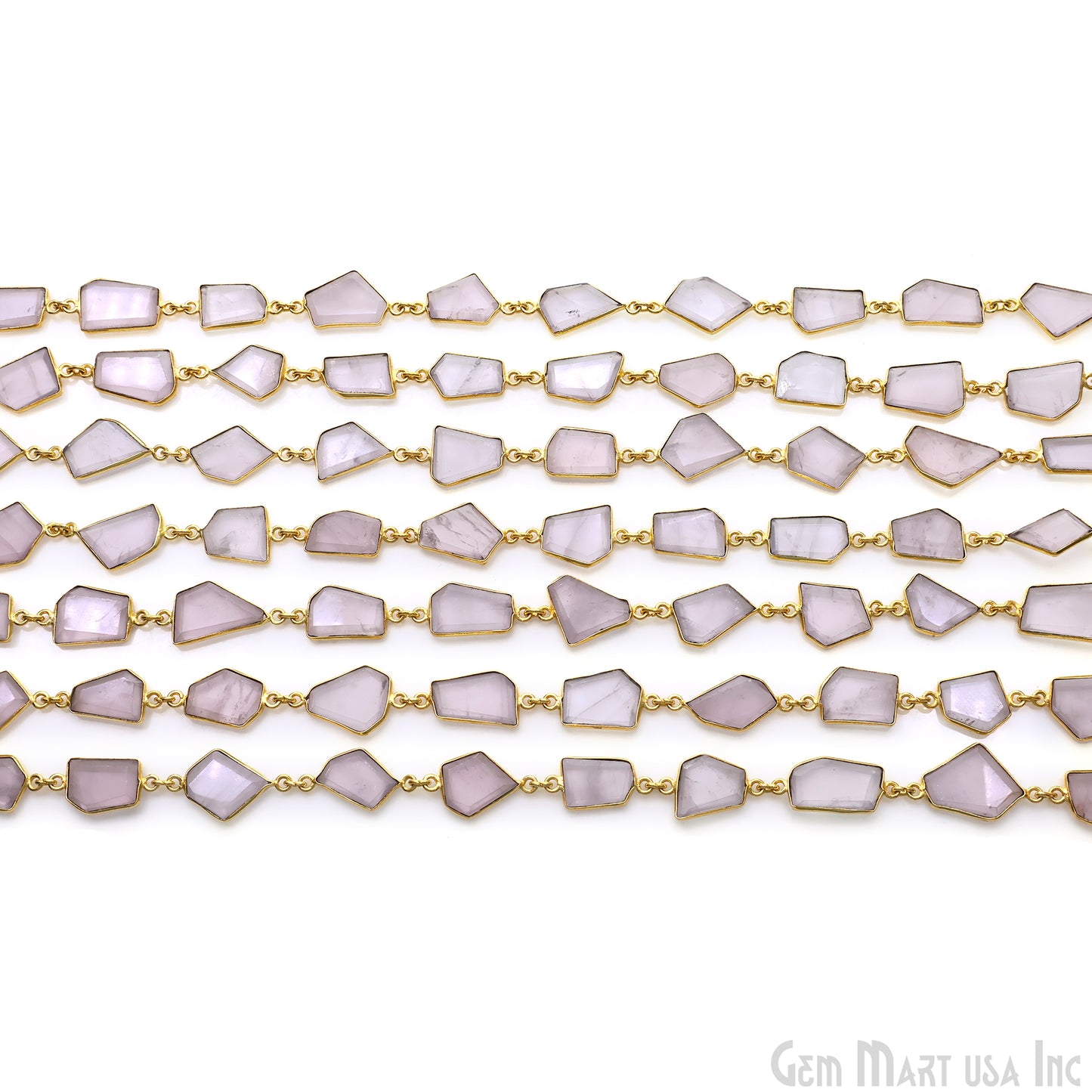 Rose Quartz 10-15mm Faceted Free Form Gold Plated Bezel Connector Link Chain