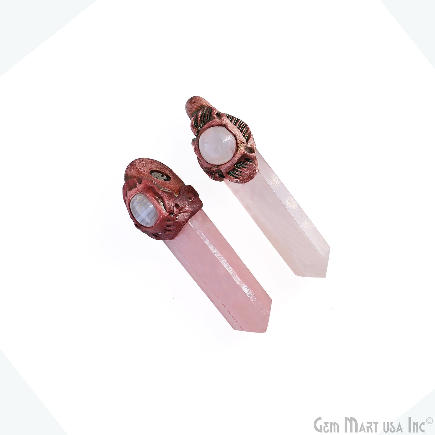 Rose Quartz with Moonstone Polymer Clay Crystal Pendant, Dowsing Clay Single Bail Pendant