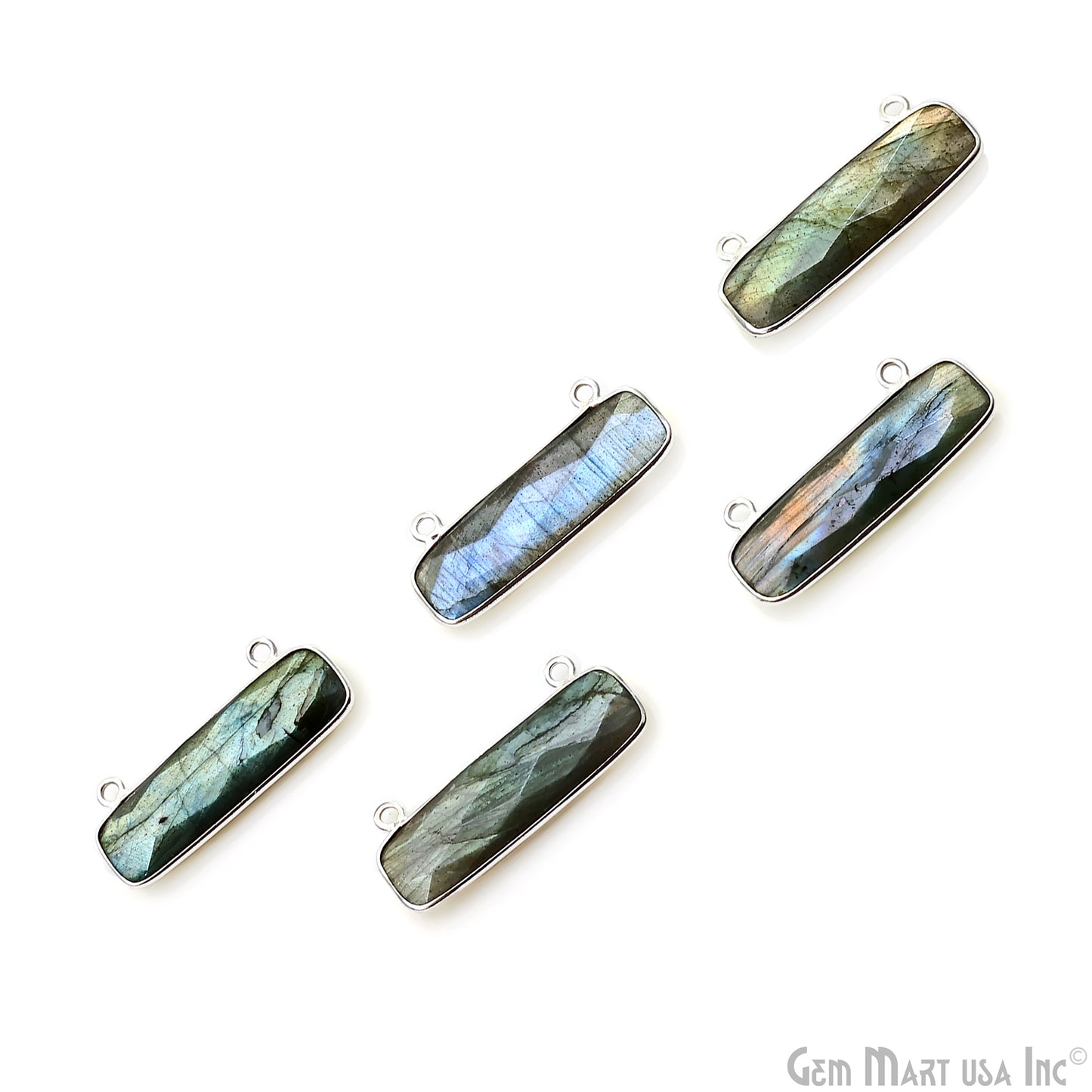 Labradorite Rectangle Bar 29x11mm Silver Plated Gemstone Connector