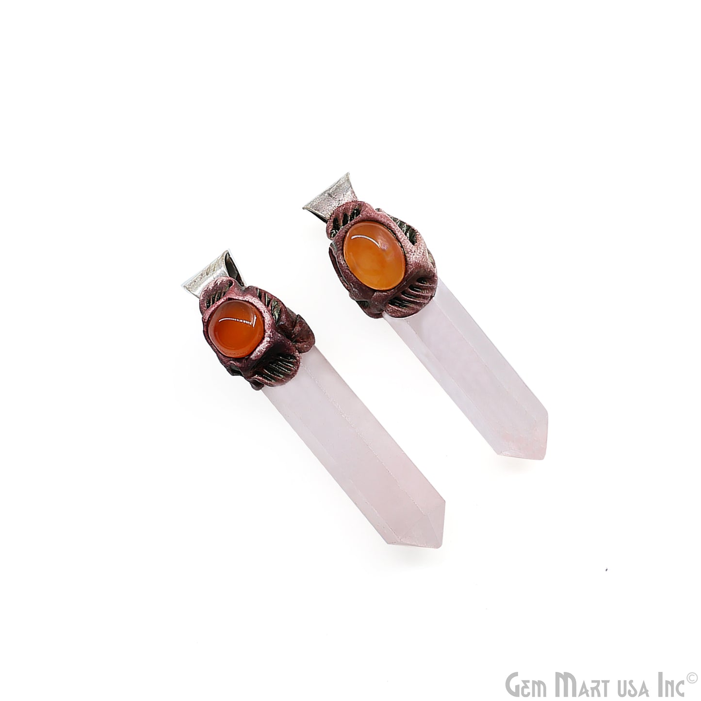 Rose Quartz with Yellow Aventurine Polymer Clay Crystal Pendant, Silver Dowsing Single Bail Pendant