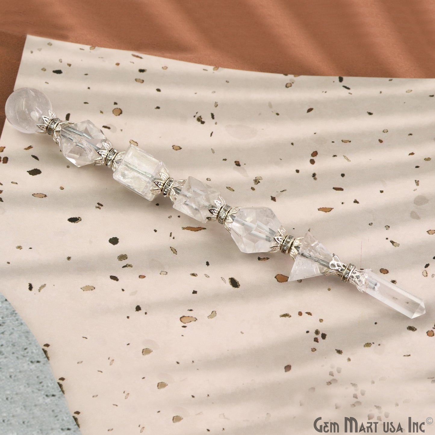 Crystal Round Crystal Wand 6.5Inch, Tumbled Stones with Crystal Ball for Spiritual Healing, Energy Balancing & Aura Cleansing