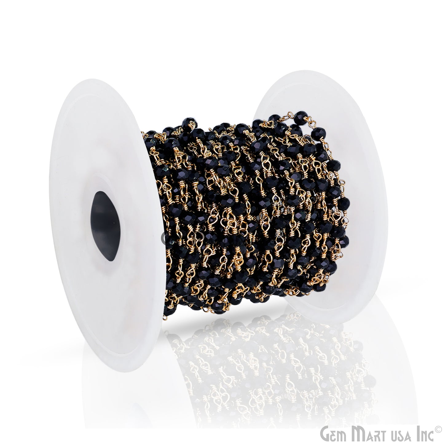 Black Spinel Gold Plated Beaded Wire Wrapped Rosary Chain