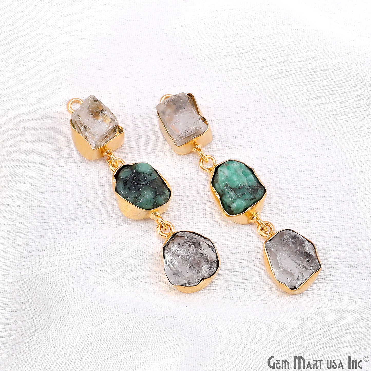 Rough Gemstone Bezel Setting 50x8mm Gold Plated Long Dangle Earring Pair Connectors