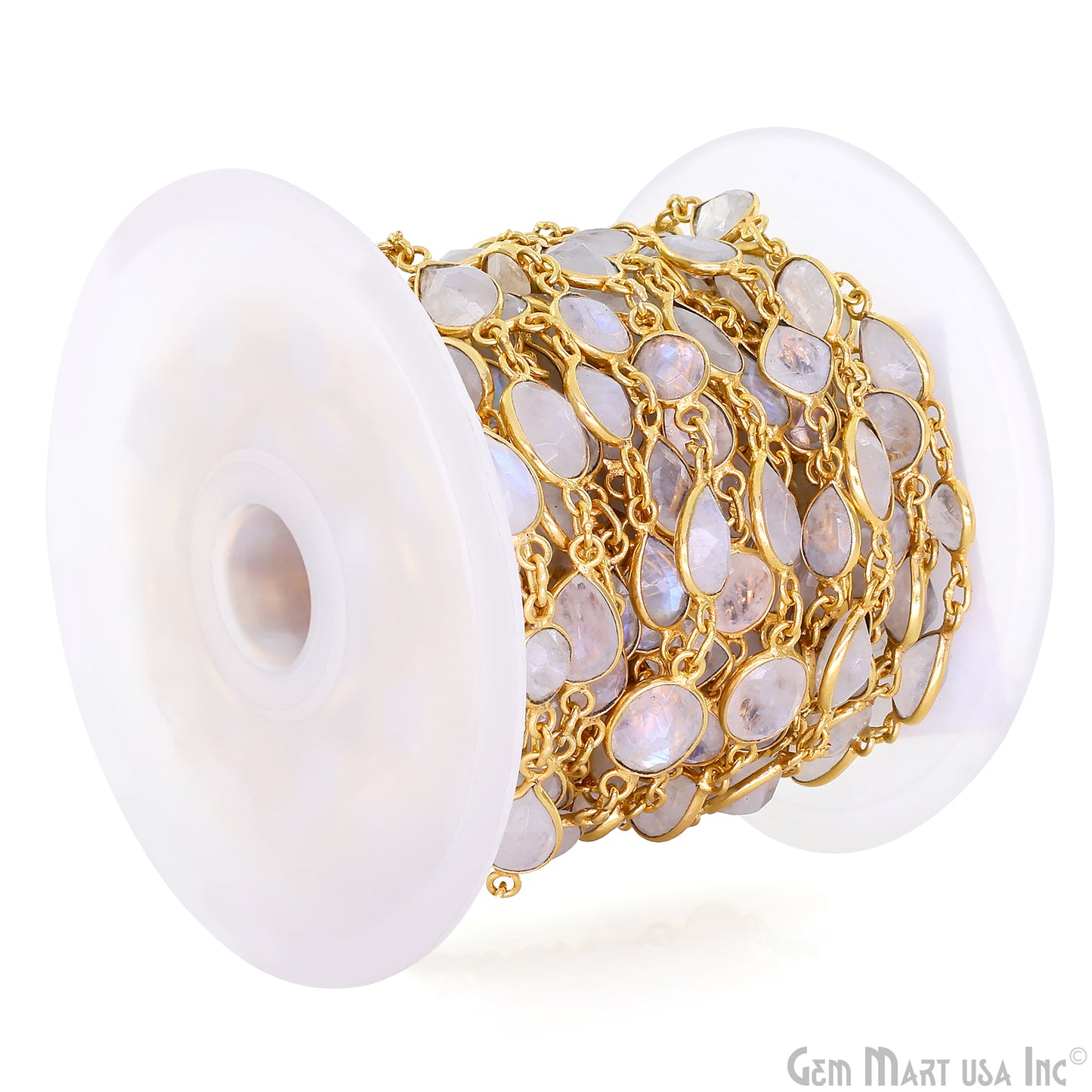 Rainbow Moonstone Below 10mm Gold Plated Bezel Continuous Connector Chain