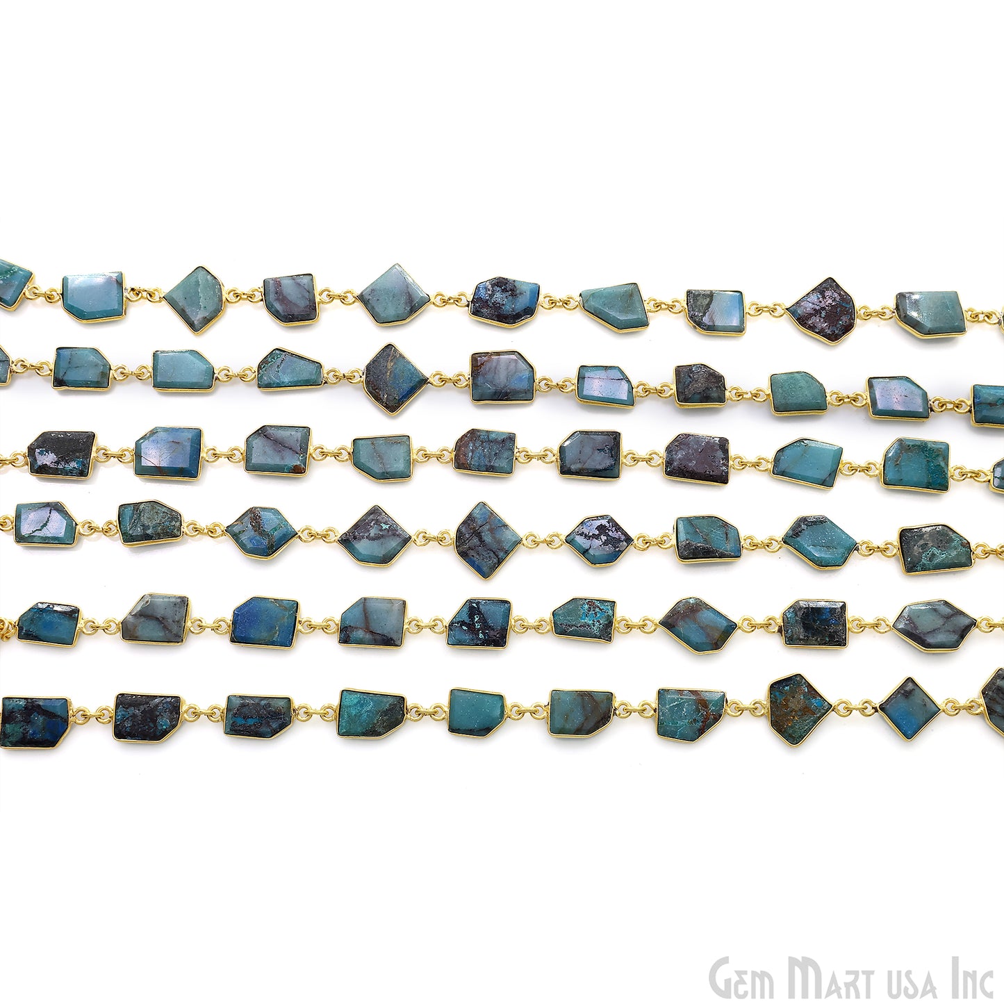 Chrysocolla 10mm Faceted Free Form Gold Plated Bezel Connector Link Chain