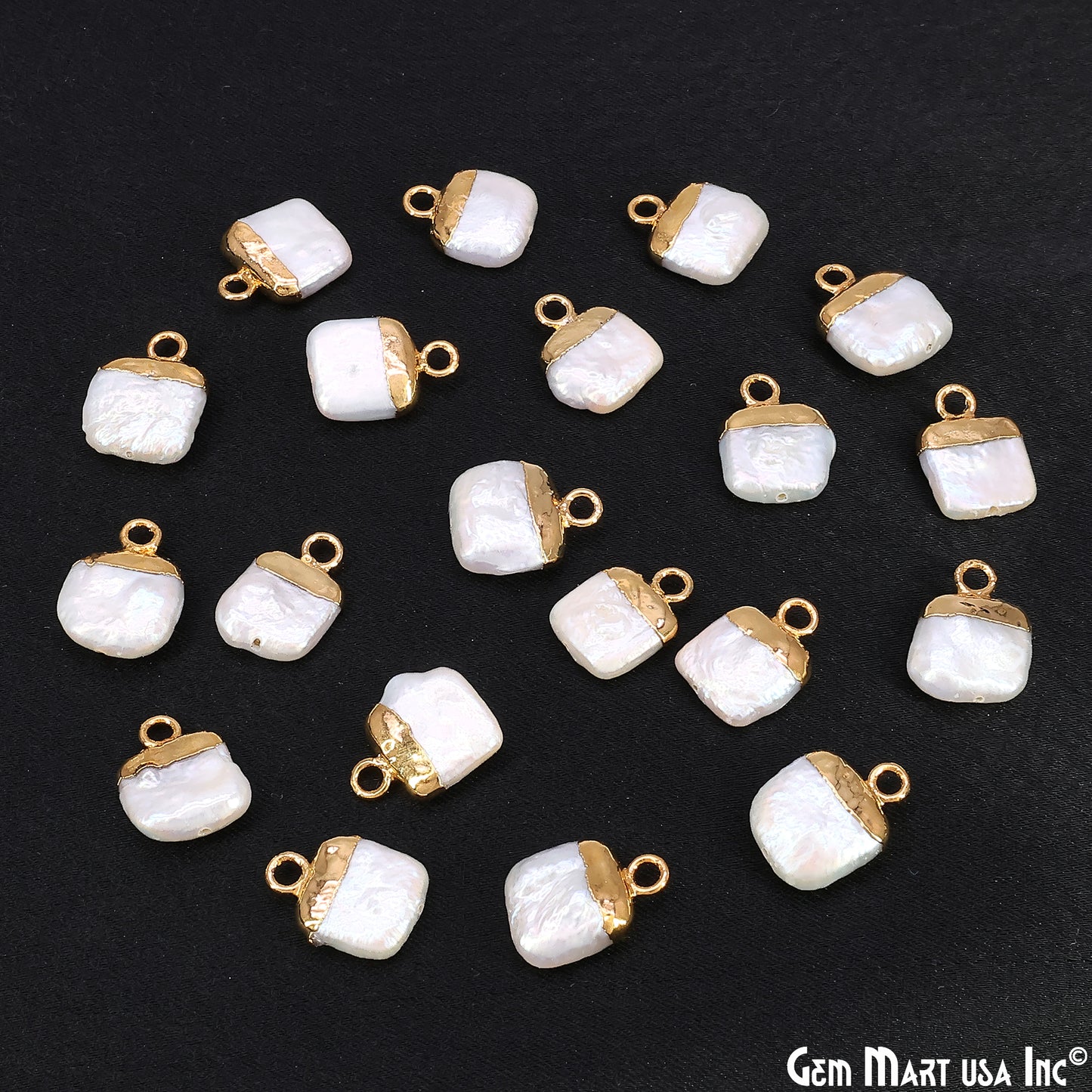 White Pearl Square Charm With Gold Electroplated Cap Single Bail Pendant