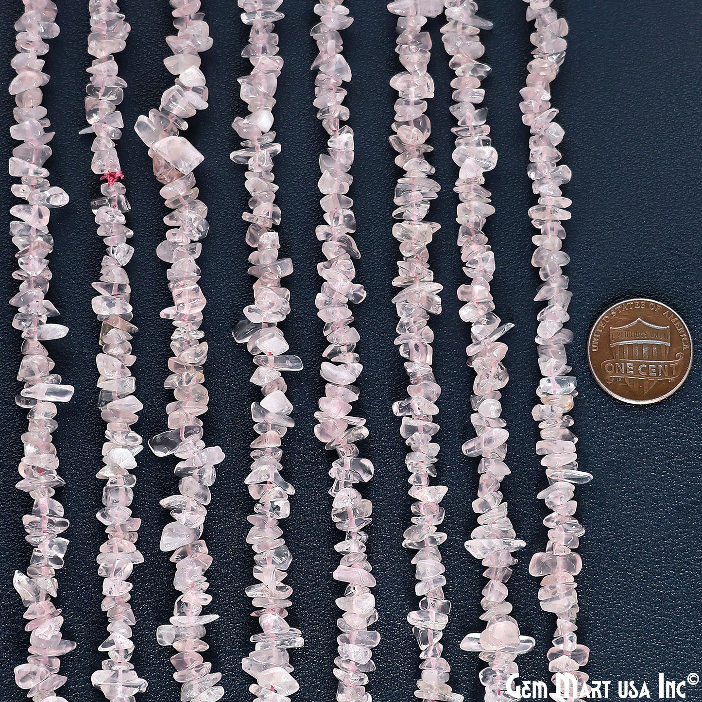 Rose Quartz Chip Beads, 34 Inch, Natural Chip Strands, Drilled Strung Nugget Beads, 3-7mm, Polished, GemmartUSA (CHRQ-70001)