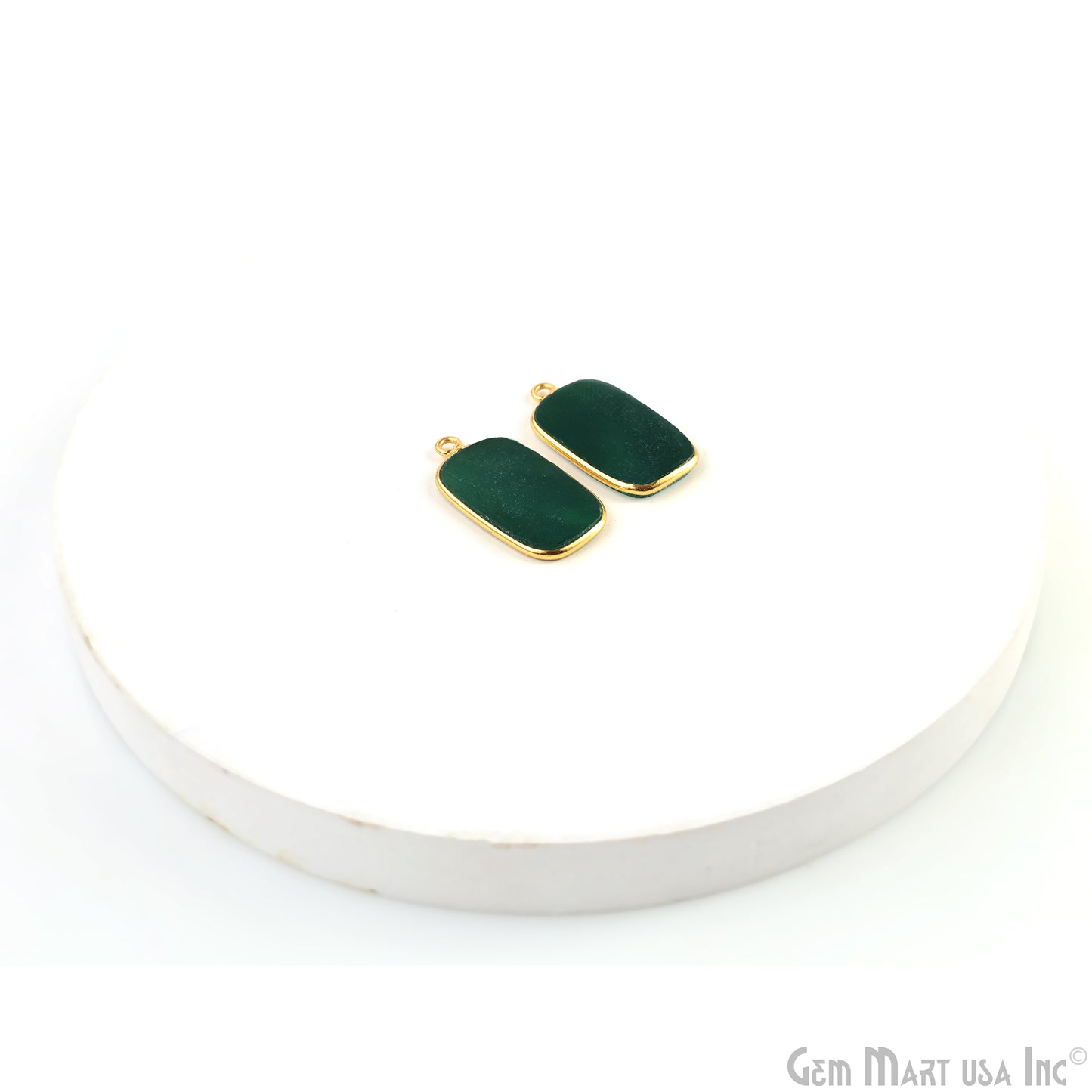 Green Onyx Octagon Gold Plated Single Bail Bezel Smooth Slab Slice Thick Gemstone Connector 27x15mm 1 Pair