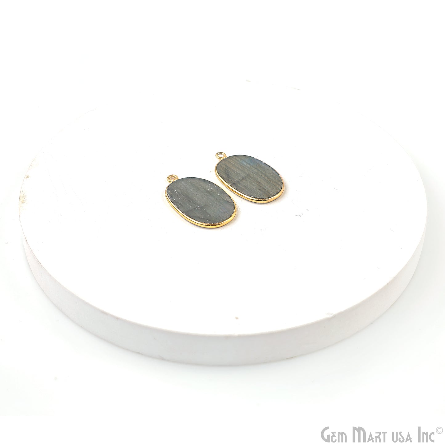 Labradorite Oval Gold Plated Single Bail Bezel Smooth Slab Slice Thick Gemstone Connector 29x16mm 1 Pair