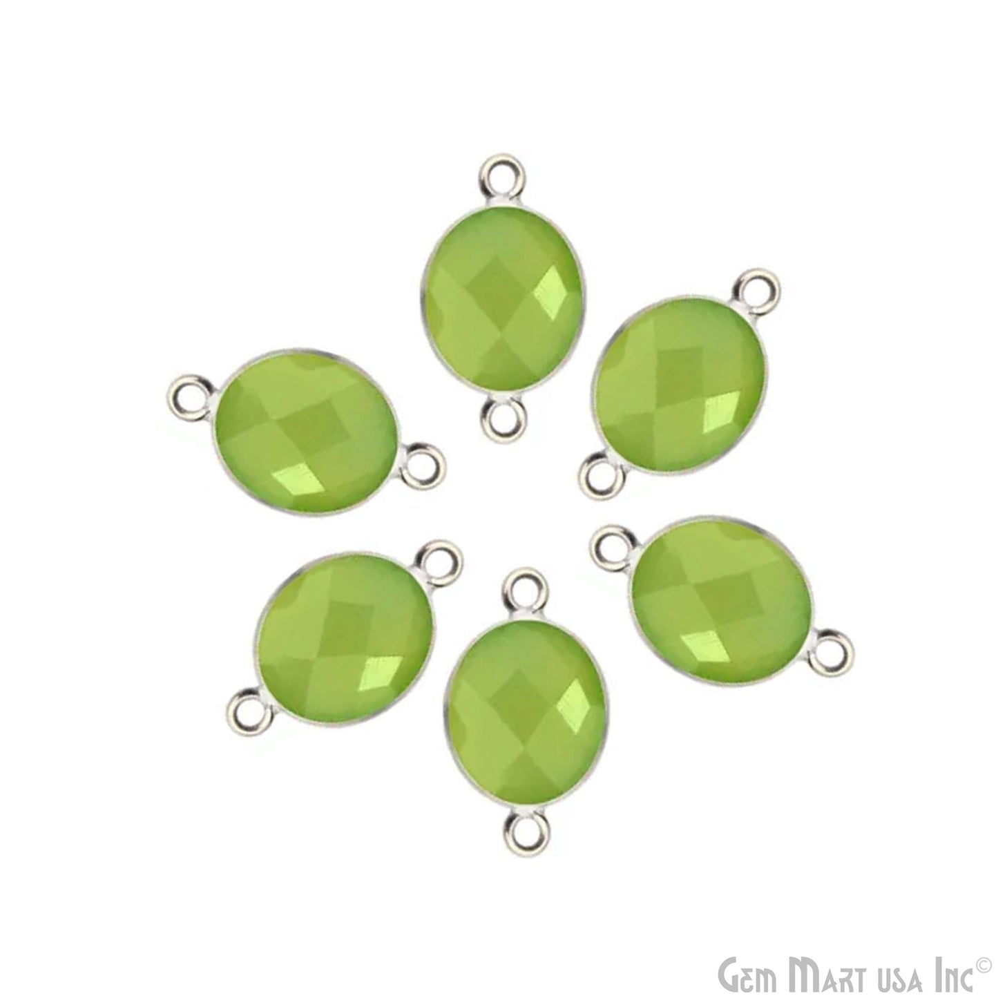 Oval 9x11mm Double Bail Silver Bezel Gemstone Connector