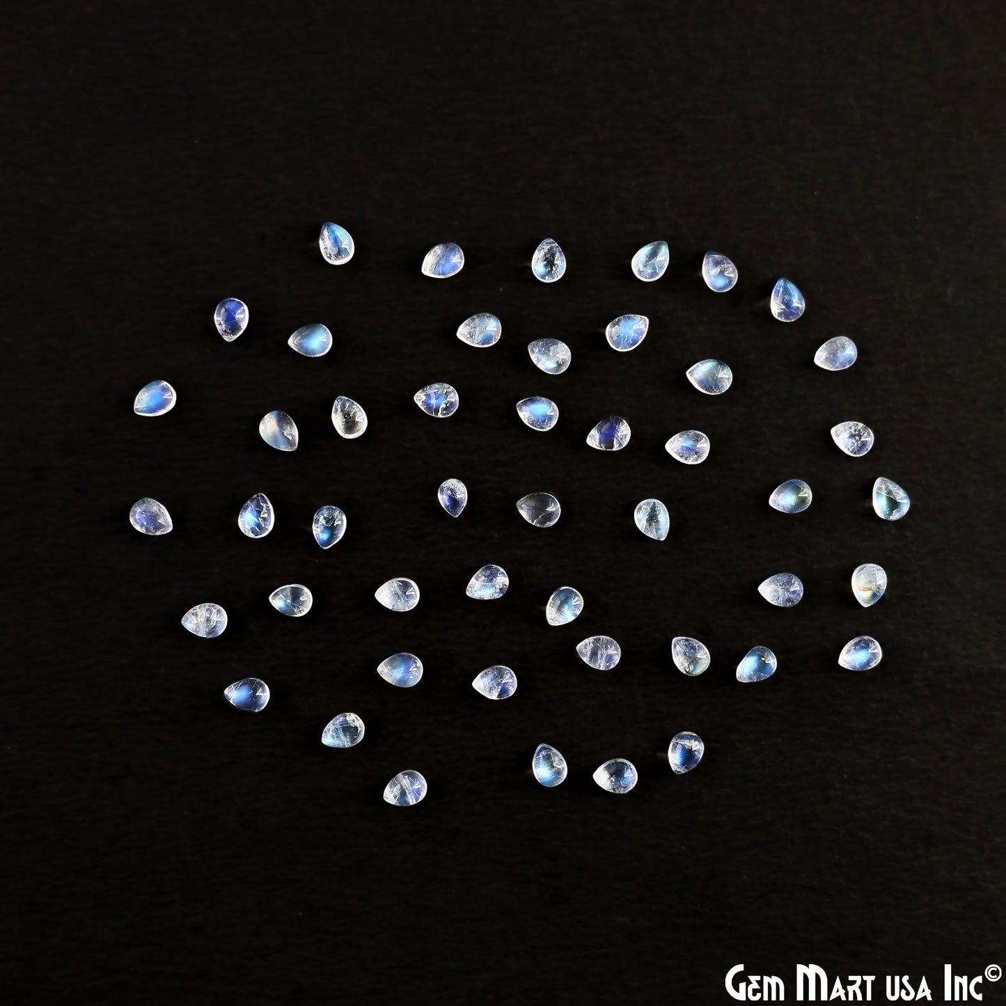Rainbow Moonstone Wholesale Gemstones, 100% Natural Semi-Precious Gems, Rainbow Cabochons Loose Gems, 3x4mm, Pear, 5 Carats