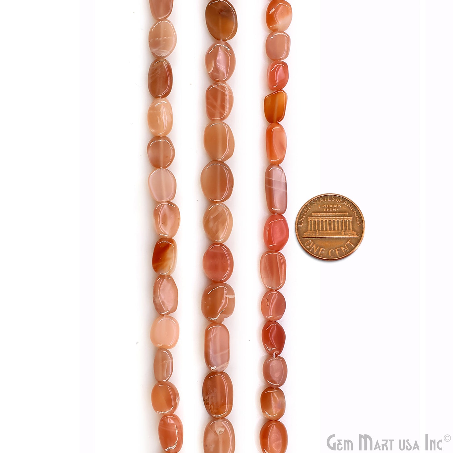 Peach Moonstone Tumble Beads Free Form Drilled Beads 9-13X6-7mm Waist Beads, Rondelle Bead Strand 13 Inch