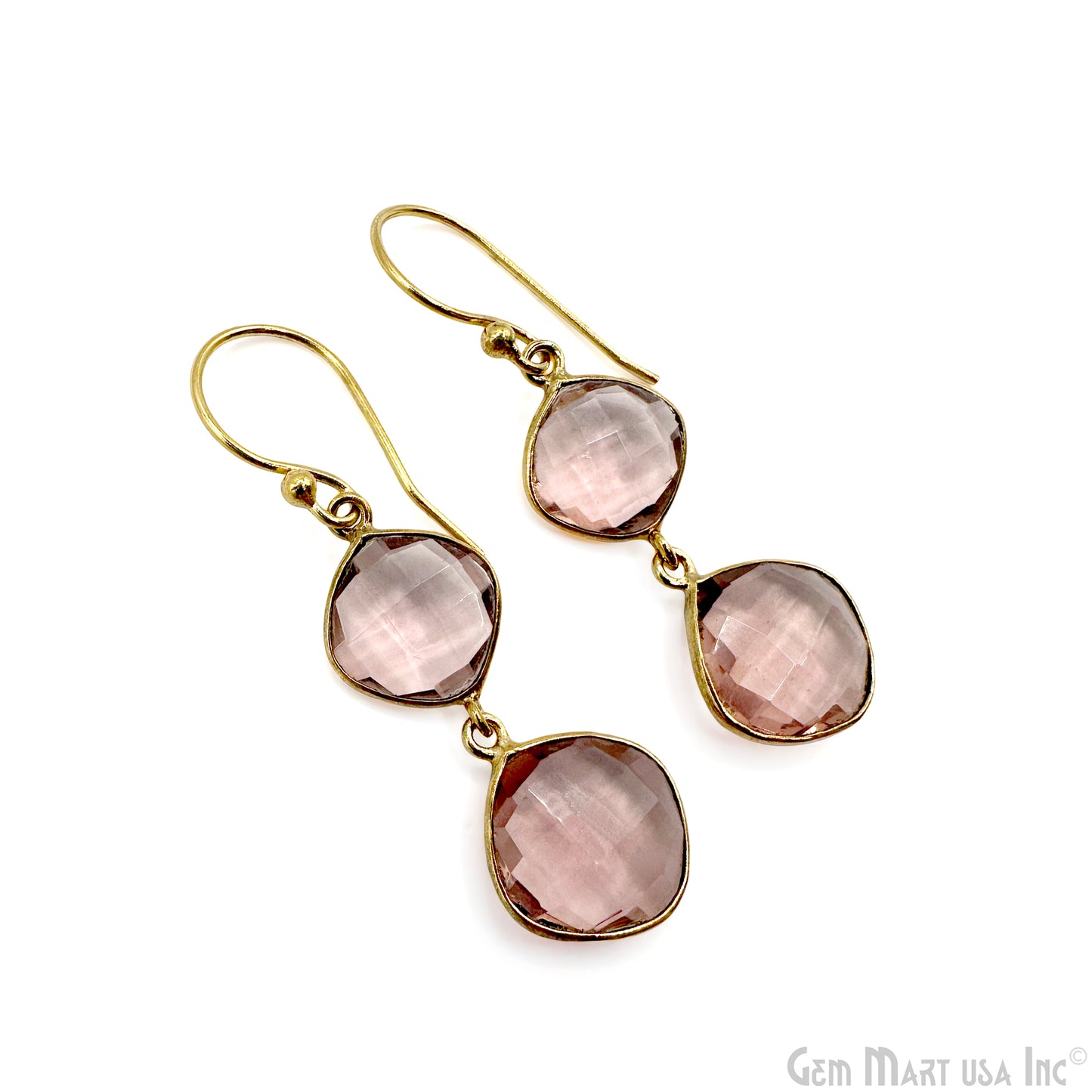 Morganite Golden Gold Plated Long Dangle Drop Hook Earring