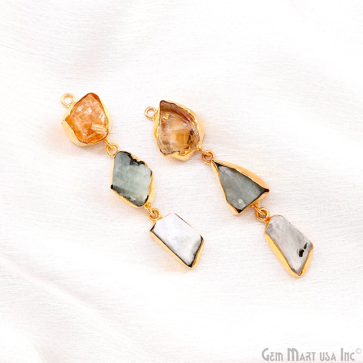 Rough Gemstone Bezel Setting 57x9mm Gold Plated Long Dangle Earring Pair Connectors