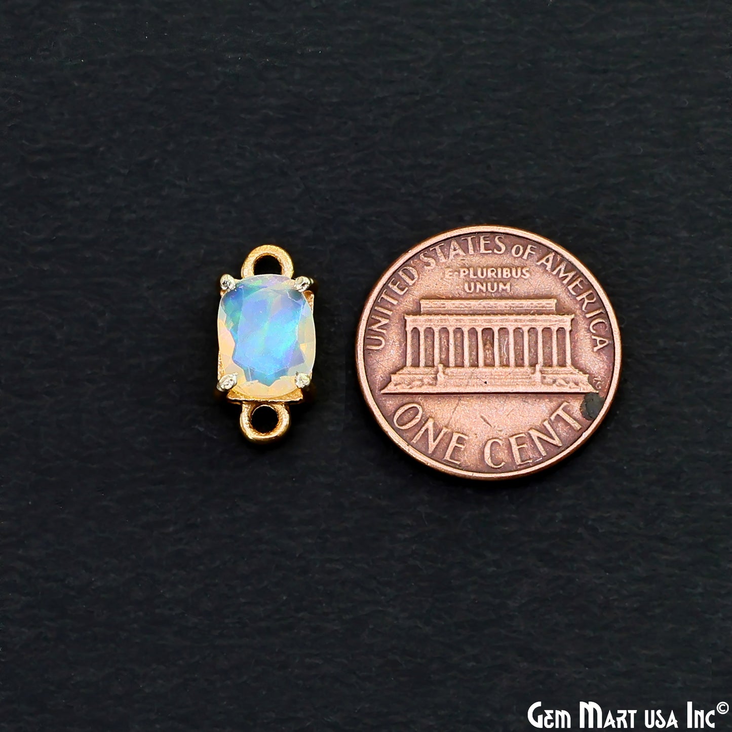 Ethiopian Opal Gemstone Octagon 7x9mm Prong Setting Gold Plated Connector
