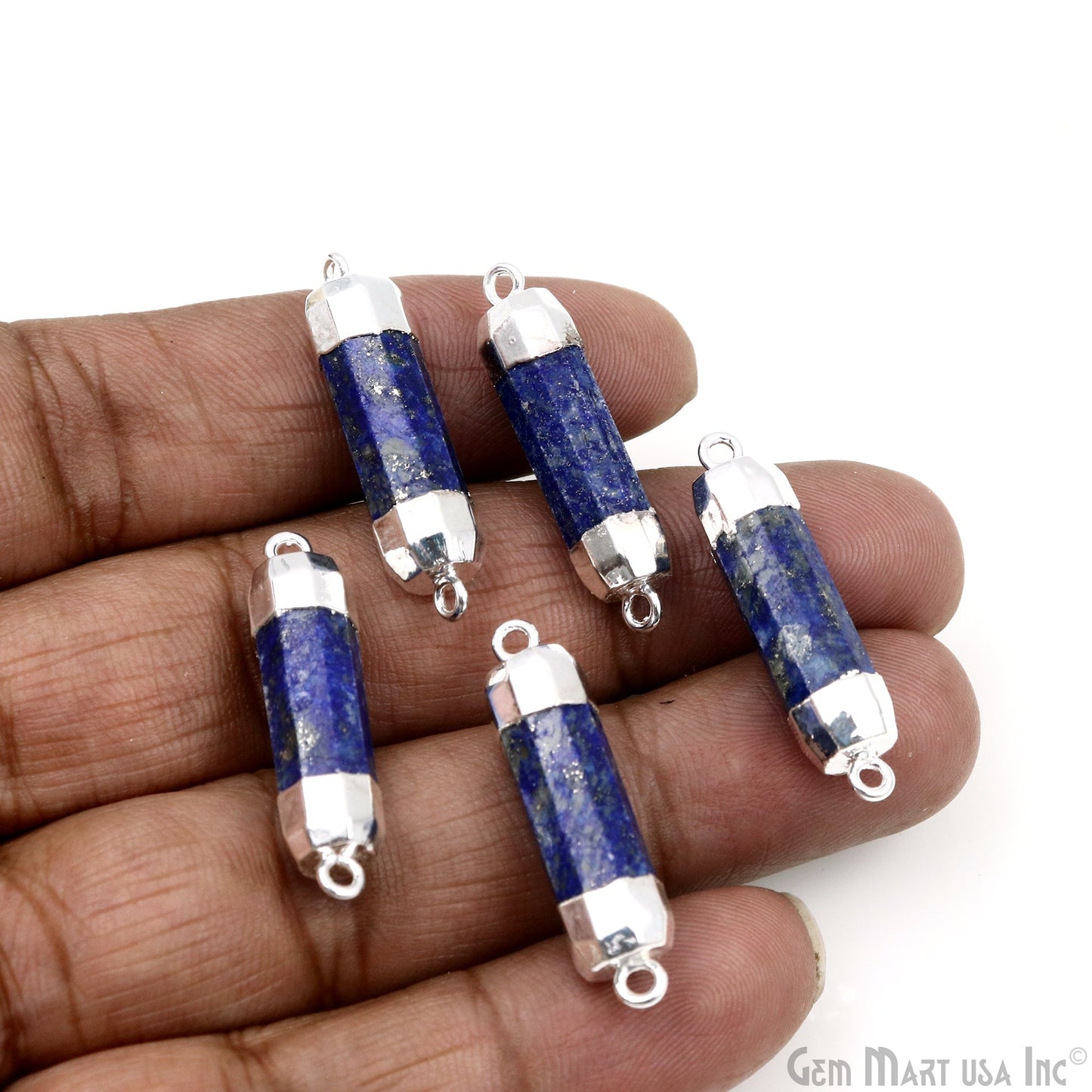 Double Point 33x8mm Silver Electroplated Gemstone Connector