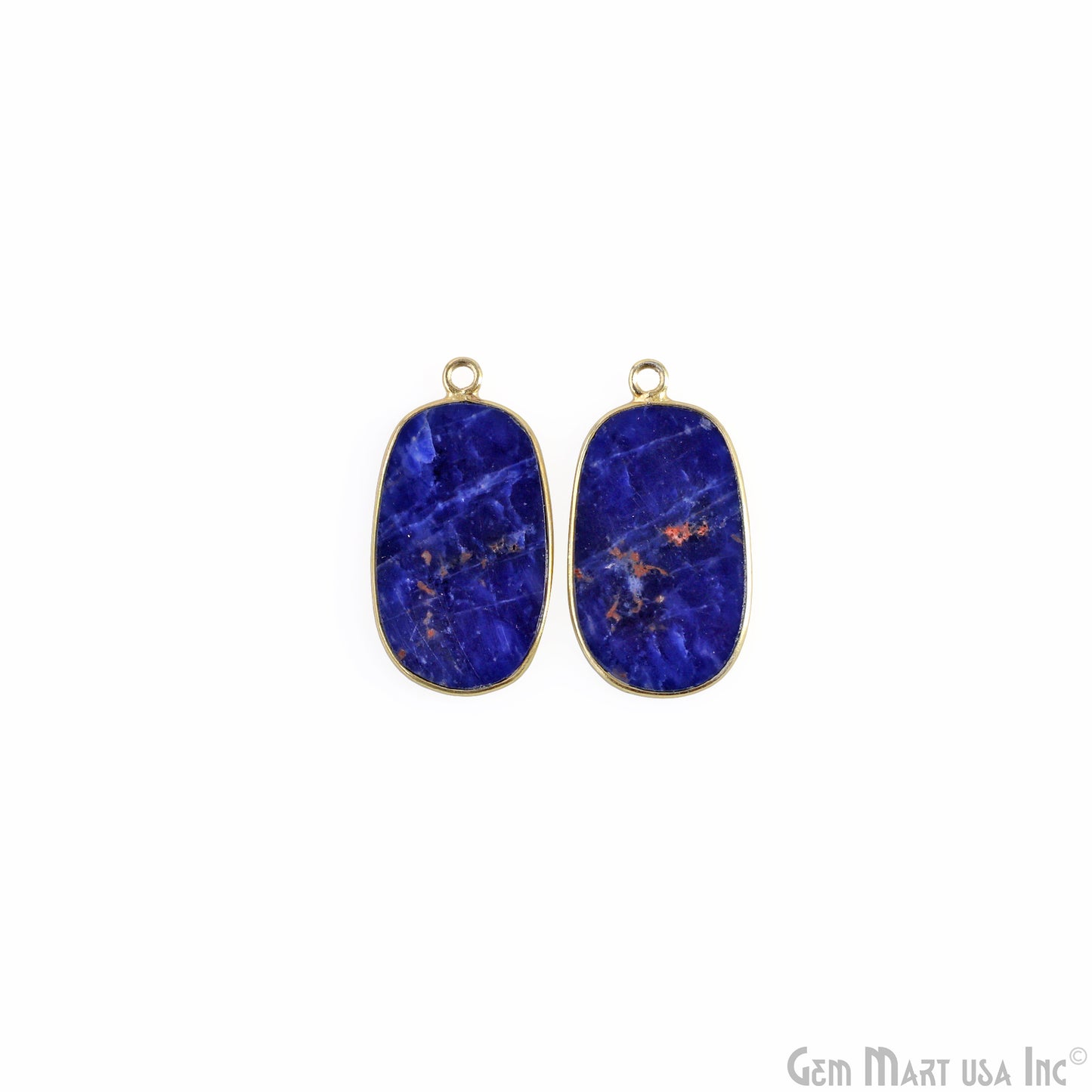 Sodalite Octagon Gold Plated Single Bail Bezel Smooth Slab Slice Thick Gemstone Connector 29x16mm 1 Pair