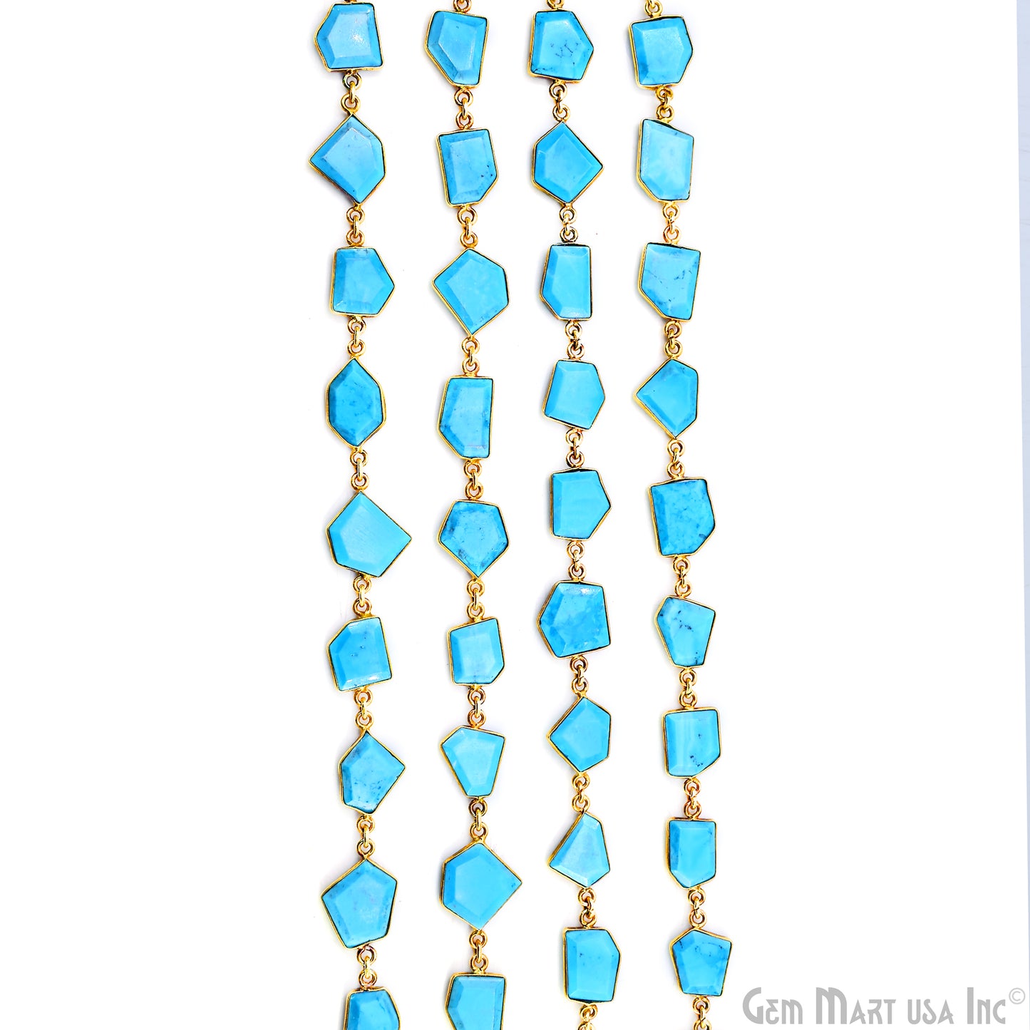 Turquoise 10-15mm Faceted Free Form Gold Plated Bezel Connector Link Chain