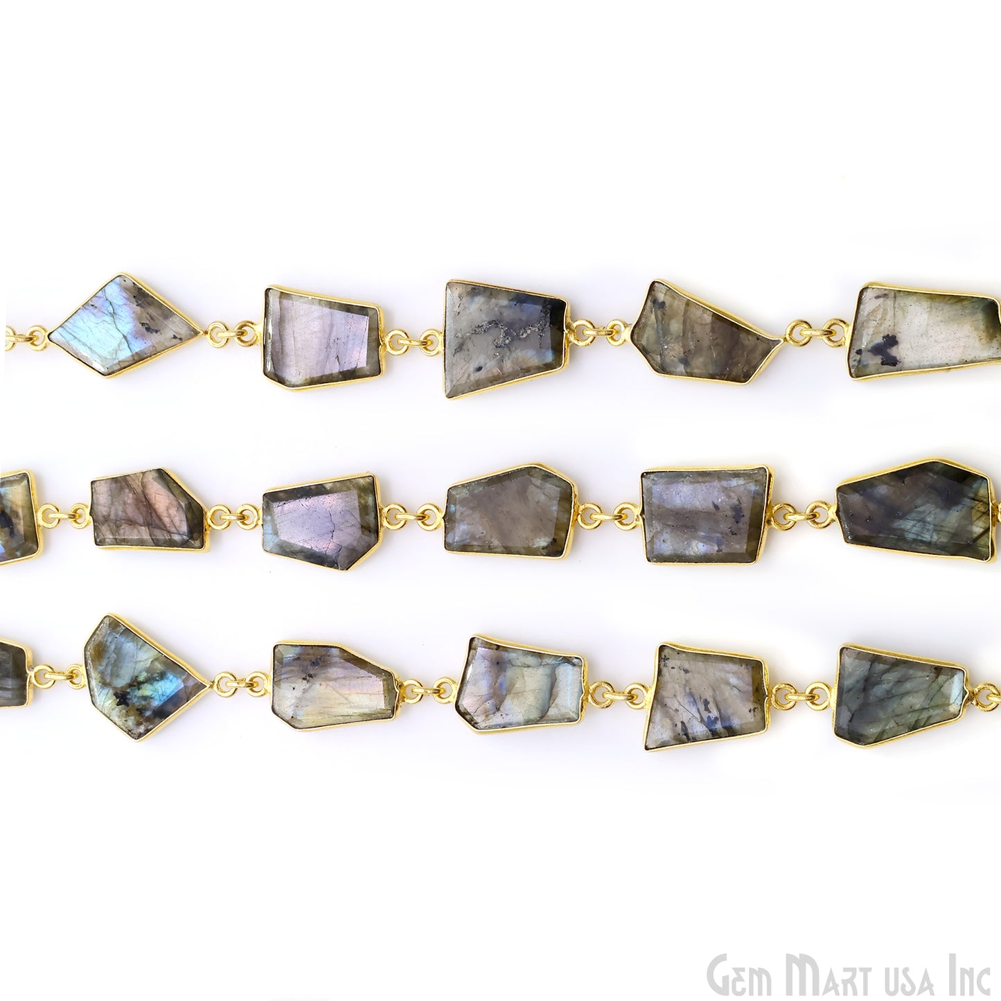 Labradorite 10-15mm Faceted Free Form Gold Plated Bezel Connector Link Chain