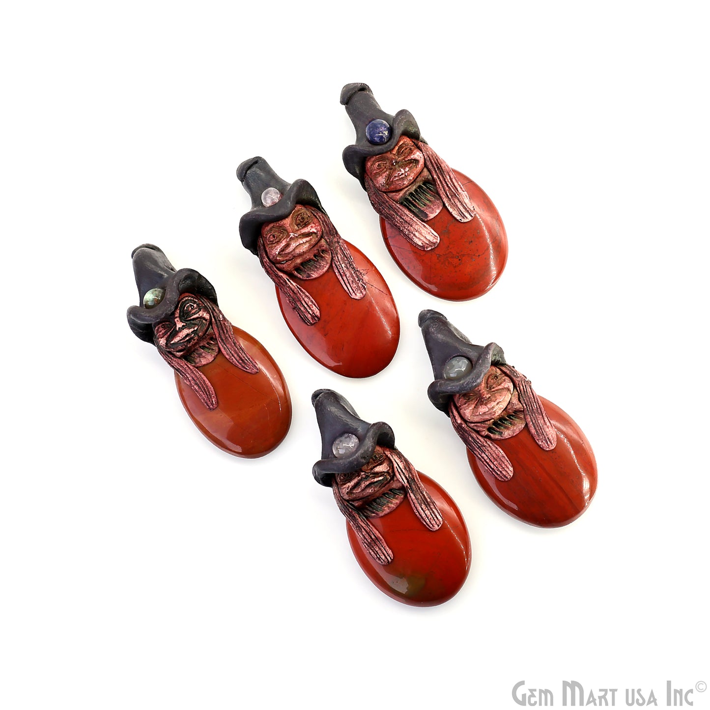 Pixie Red Jasper Crystal Clay Pendant, Elfin Clay Pendant Necklace, Master Merlin Healing Pendant