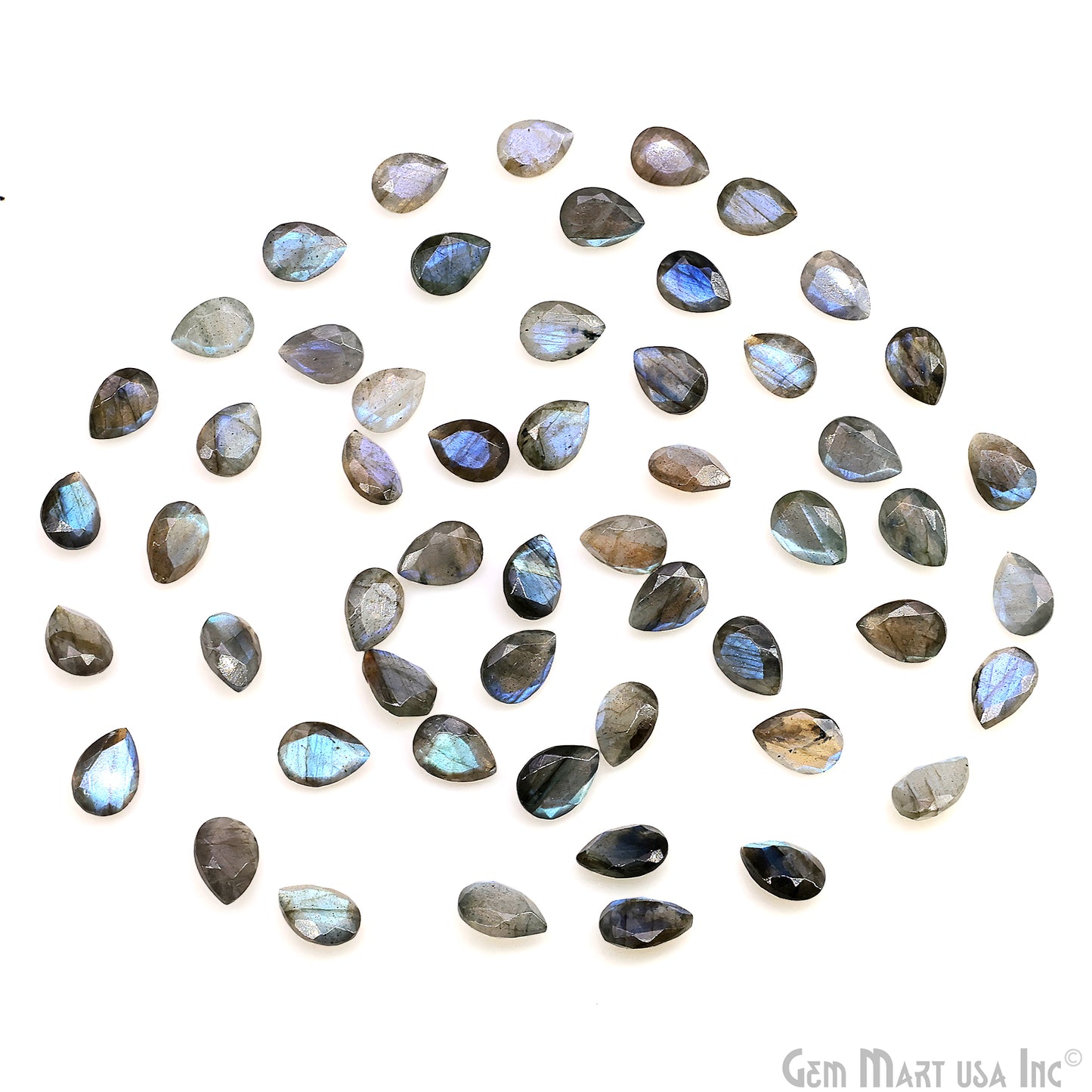Labradorite Wholesale Gemstones, 100% Natural Semi-Precious Gems, Blue Flash Faceted Loose Gems, 7x10mm, Pears, 4PC Lot